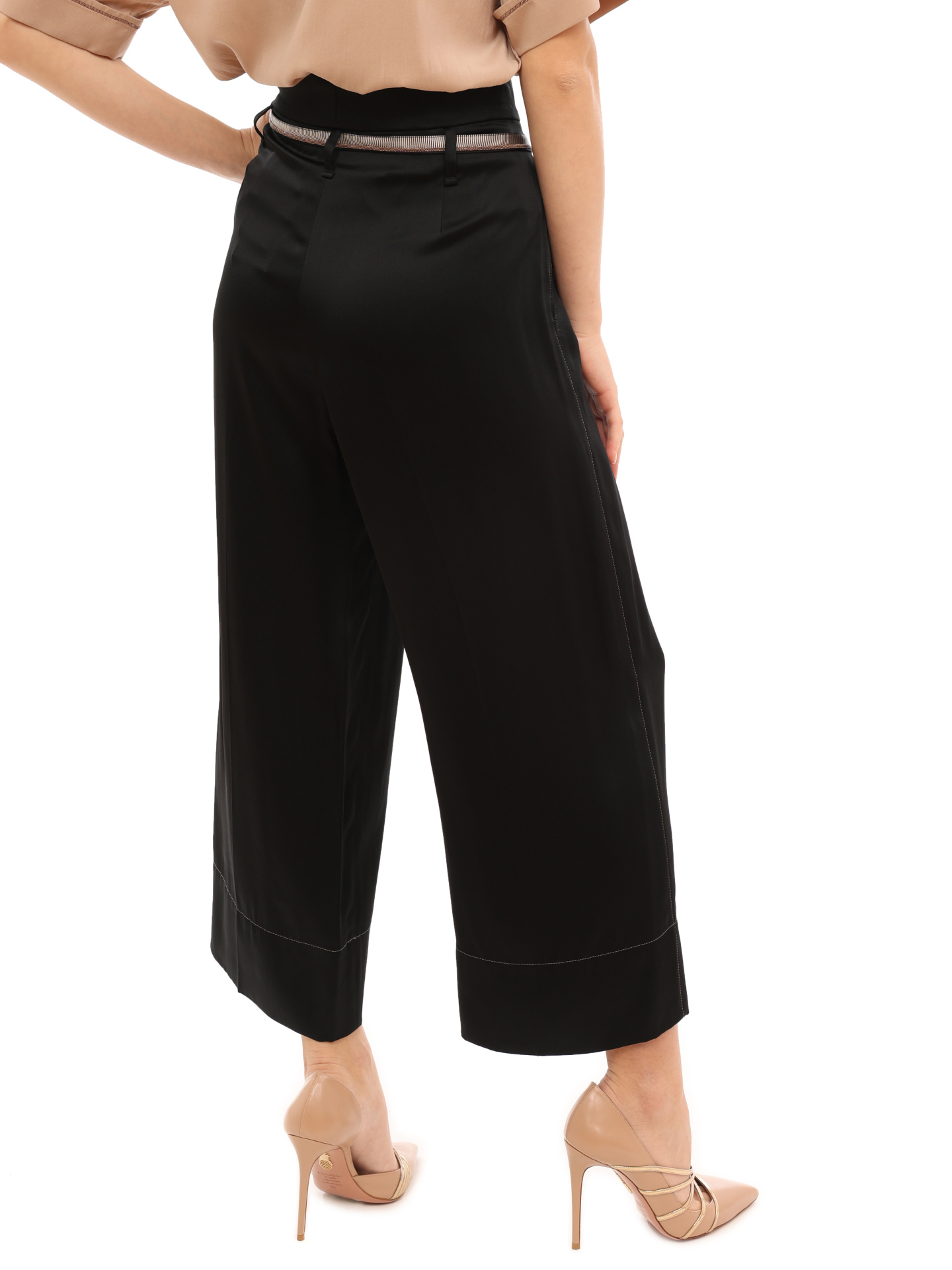 Брюки Brunello Cucinelli M0H38P6193 черные женские с поясом — купить в интернет-магазине Verdistore