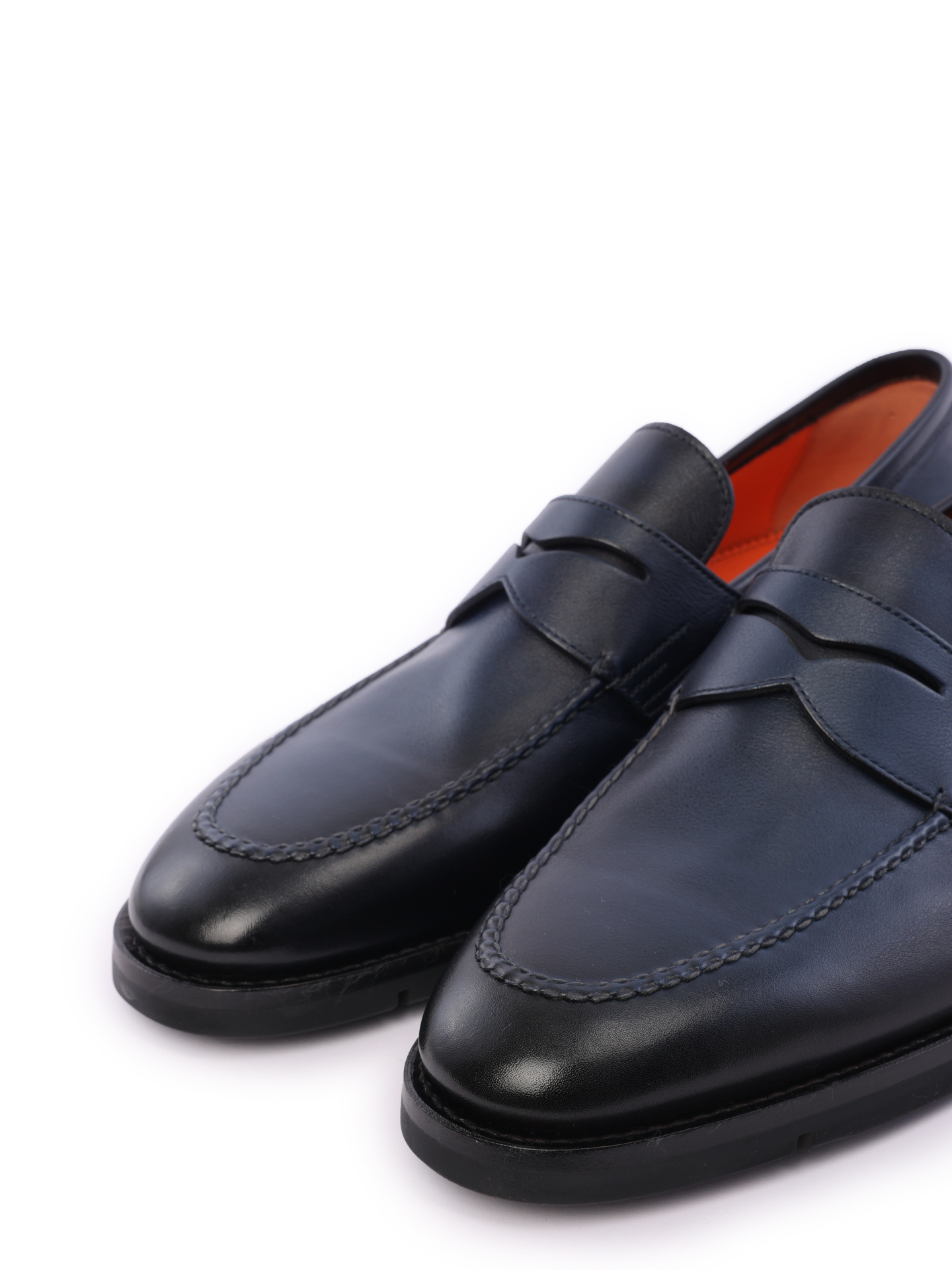 Лоферы темно-синие кожаные с каблуком на изогнутой подошве — купить в интернет-магазине Verdistore