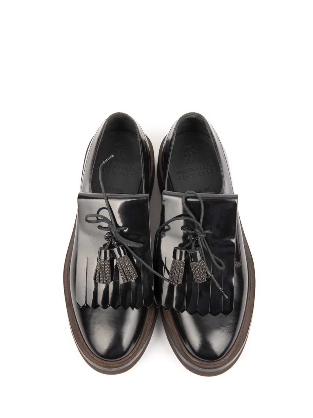 Полуботинки Brunello Cucinelli MZDMTG029 черные женские с кисточками — купить в интернет-магазине Verdistore