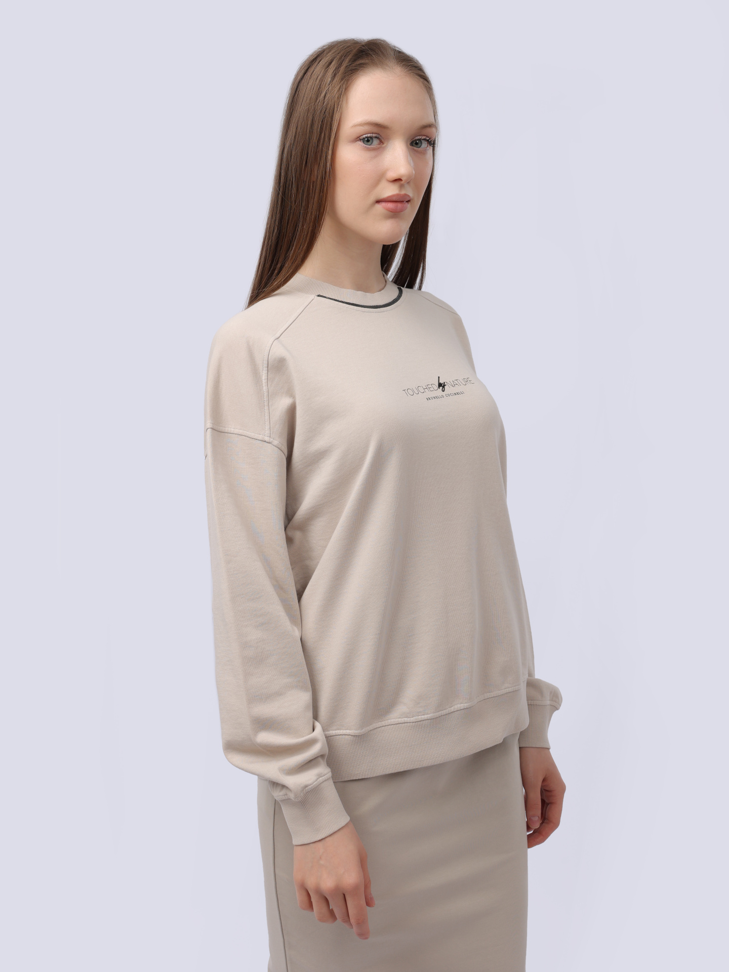 Свитшот Brunello Cucinelli MD869B1386 C9000 бежевый женский из хлопка — купить в интернет-магазине Verdistore