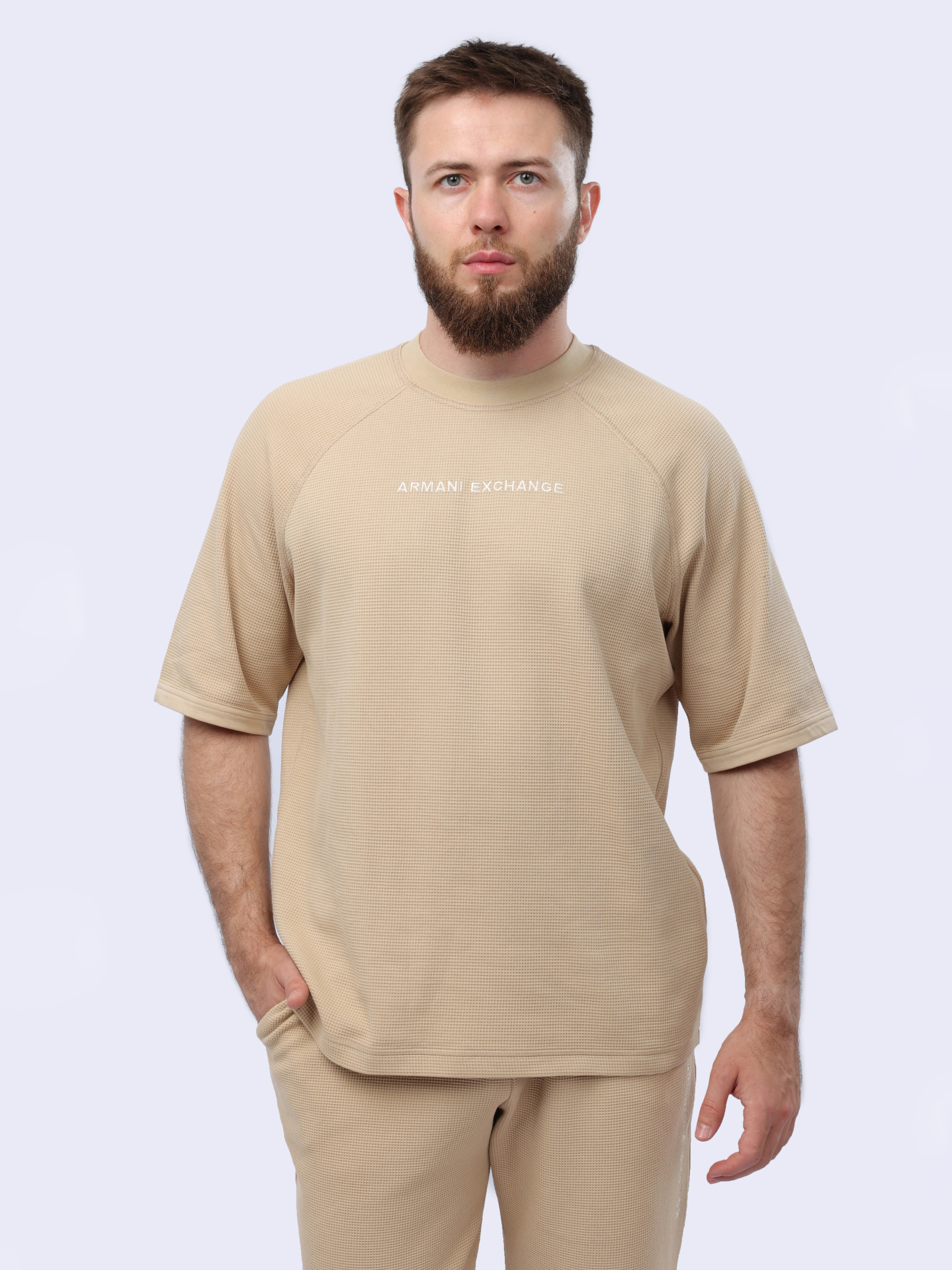 Футболка Armani Exchange 3DZMHC ZJXPZ 1794 бежевая мужская из текстурной ткани — купить в интернет-магазине Verdistore
