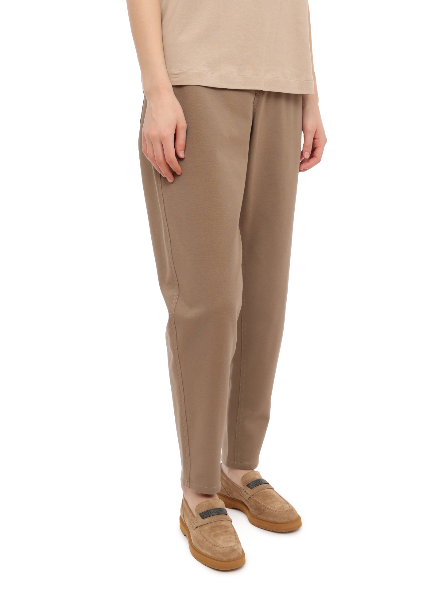 Брюки Brunello Cucinelli M0R24B1025 C8909 бежевые женские из хлопка — купить в интернет-магазине Verdistore