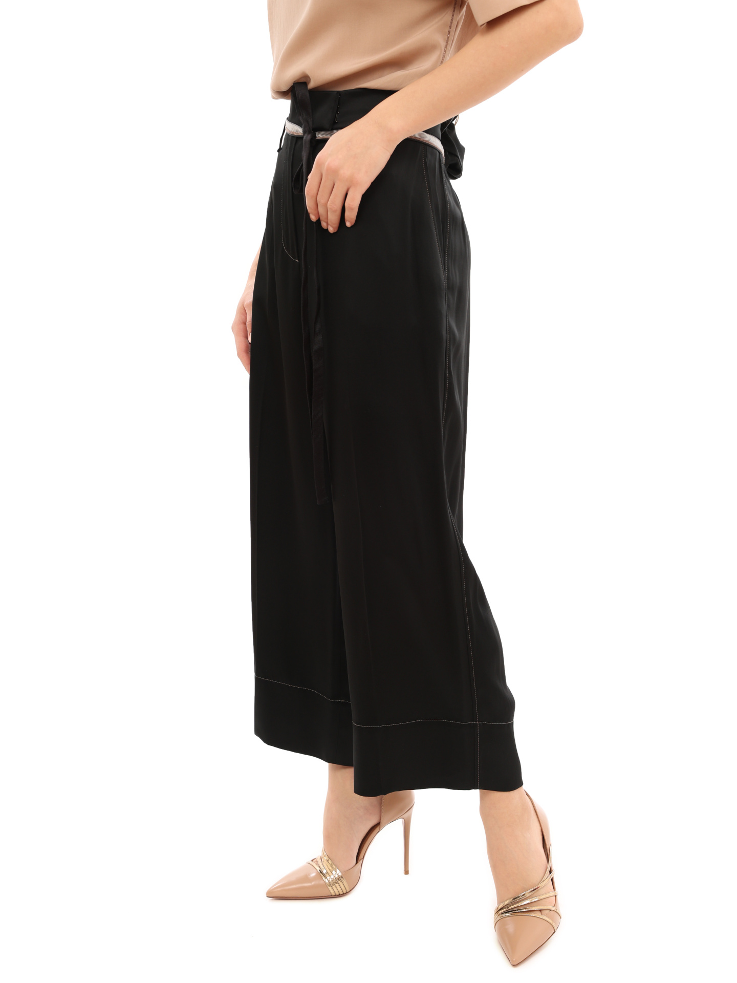 Брюки Brunello Cucinelli M0H38P6193 черные женские с поясом — купить в интернет-магазине Verdistore