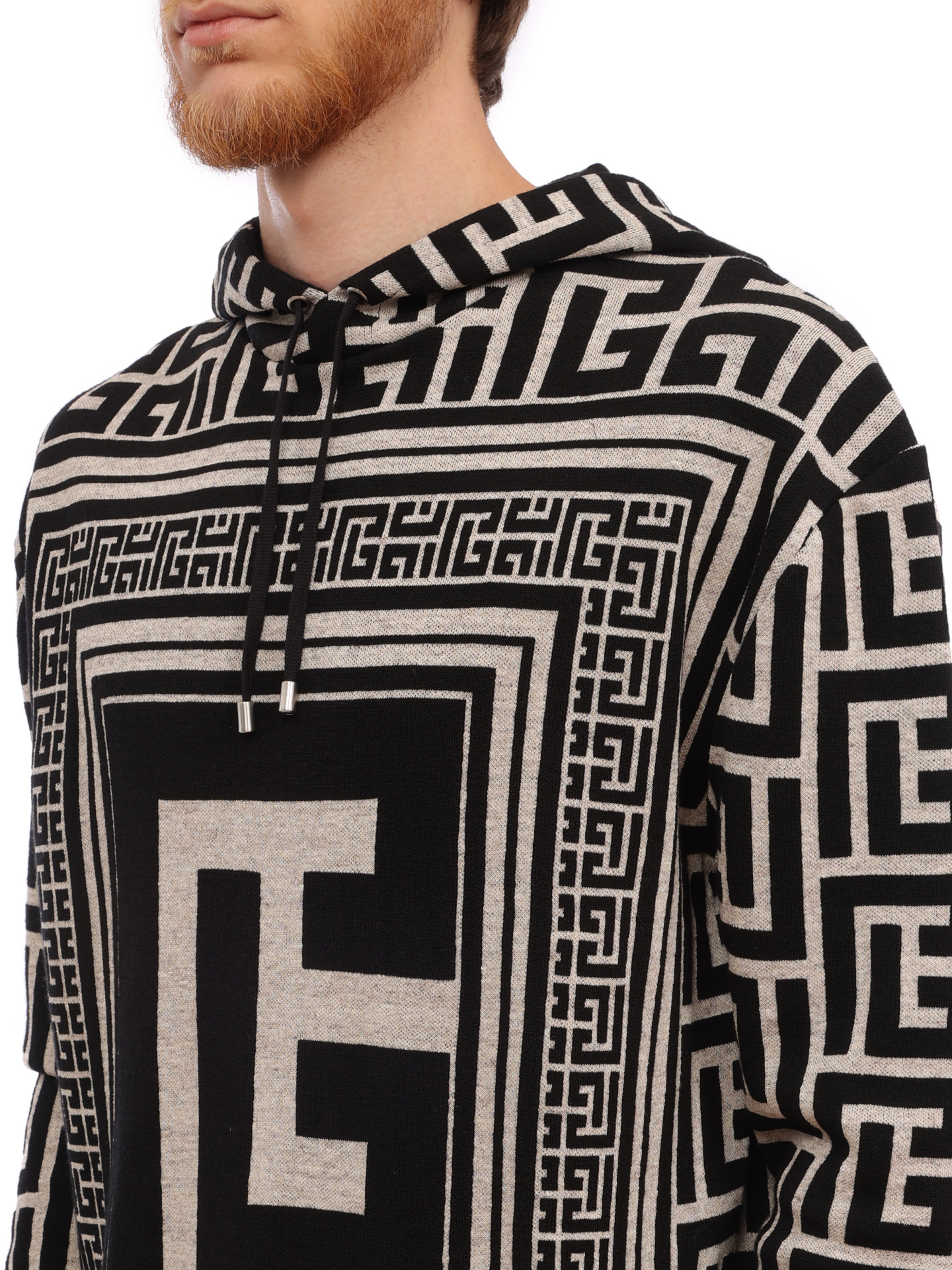 Худи Balmain BH1JR072KE82 GFE черно-белое мужское с принтом — купить в интернет-магазине Verdistore