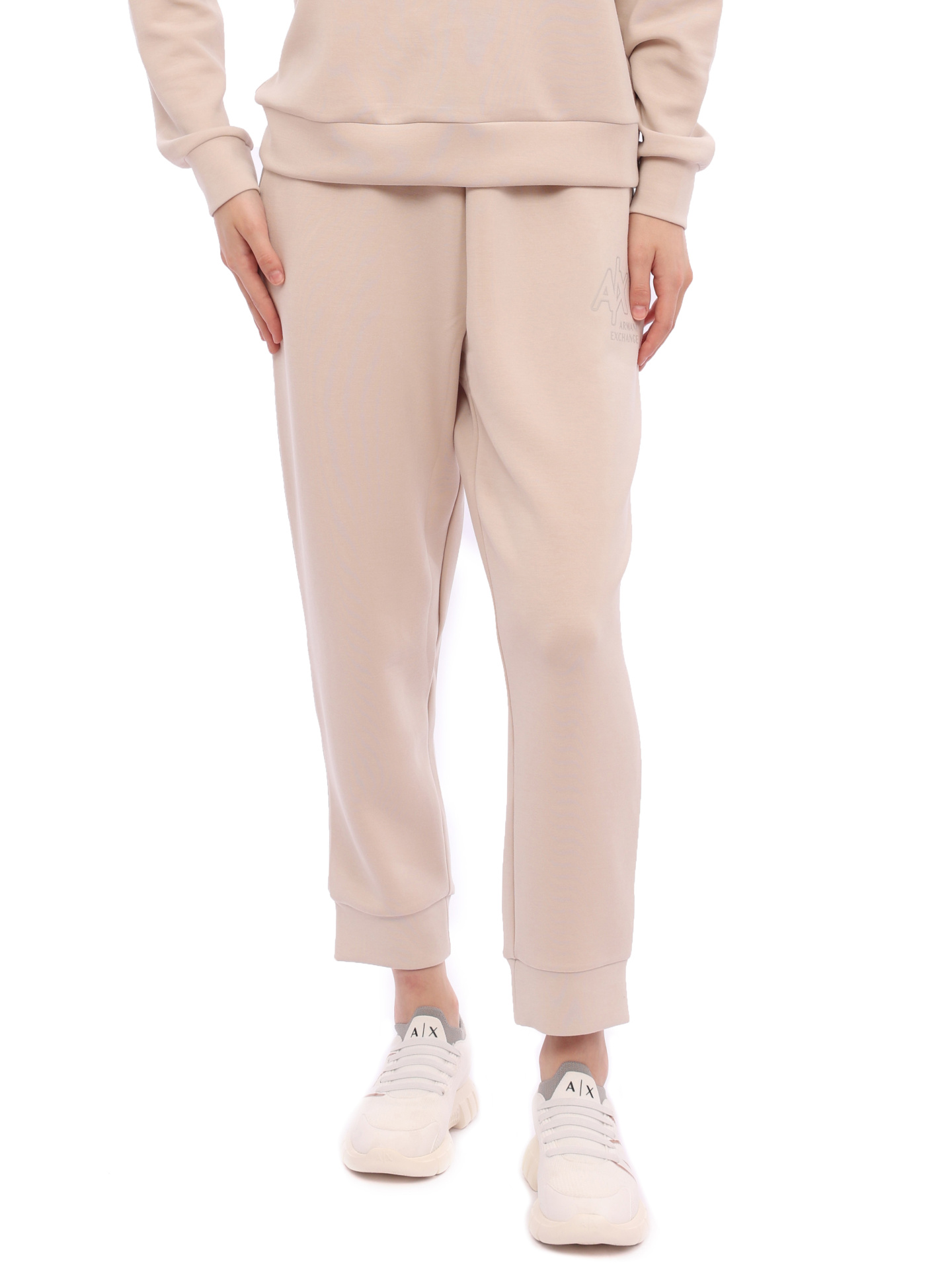 картинка Брюки спортивные Armani Exchange 3RYP81 YJDDZ 1775 бежевые женские с логотипом от магазина Verdistore