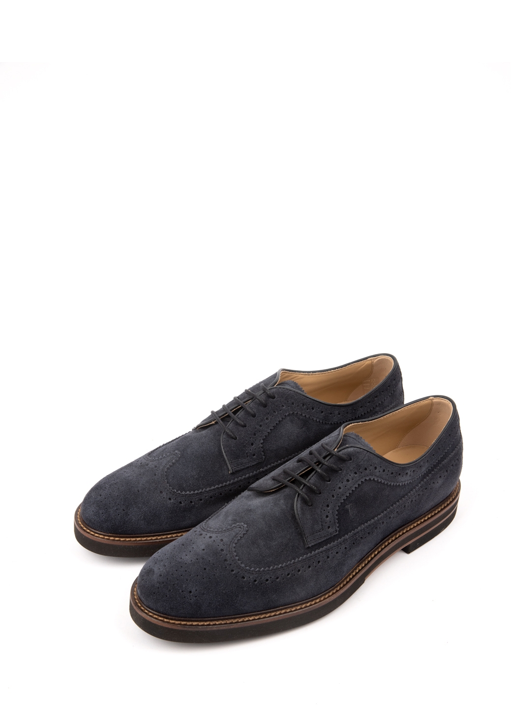 Оксфорды синие с перфорированными вставками и с коричневой подошве  — купить в интернет-магазине Verdistore
