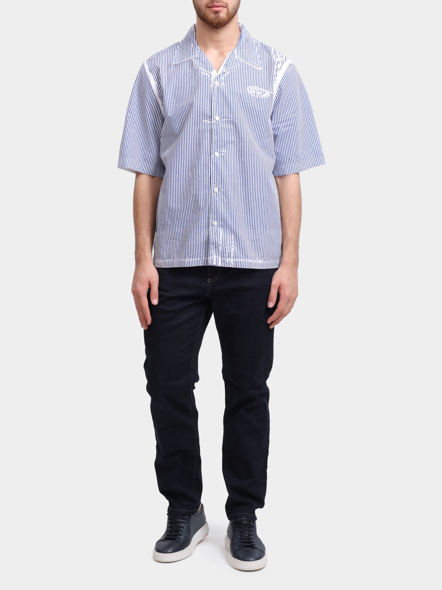 Рубашка Diesel A202090QMBZ8EK хлопковая мужская в полоску — купить в интернет-магазине Verdistore