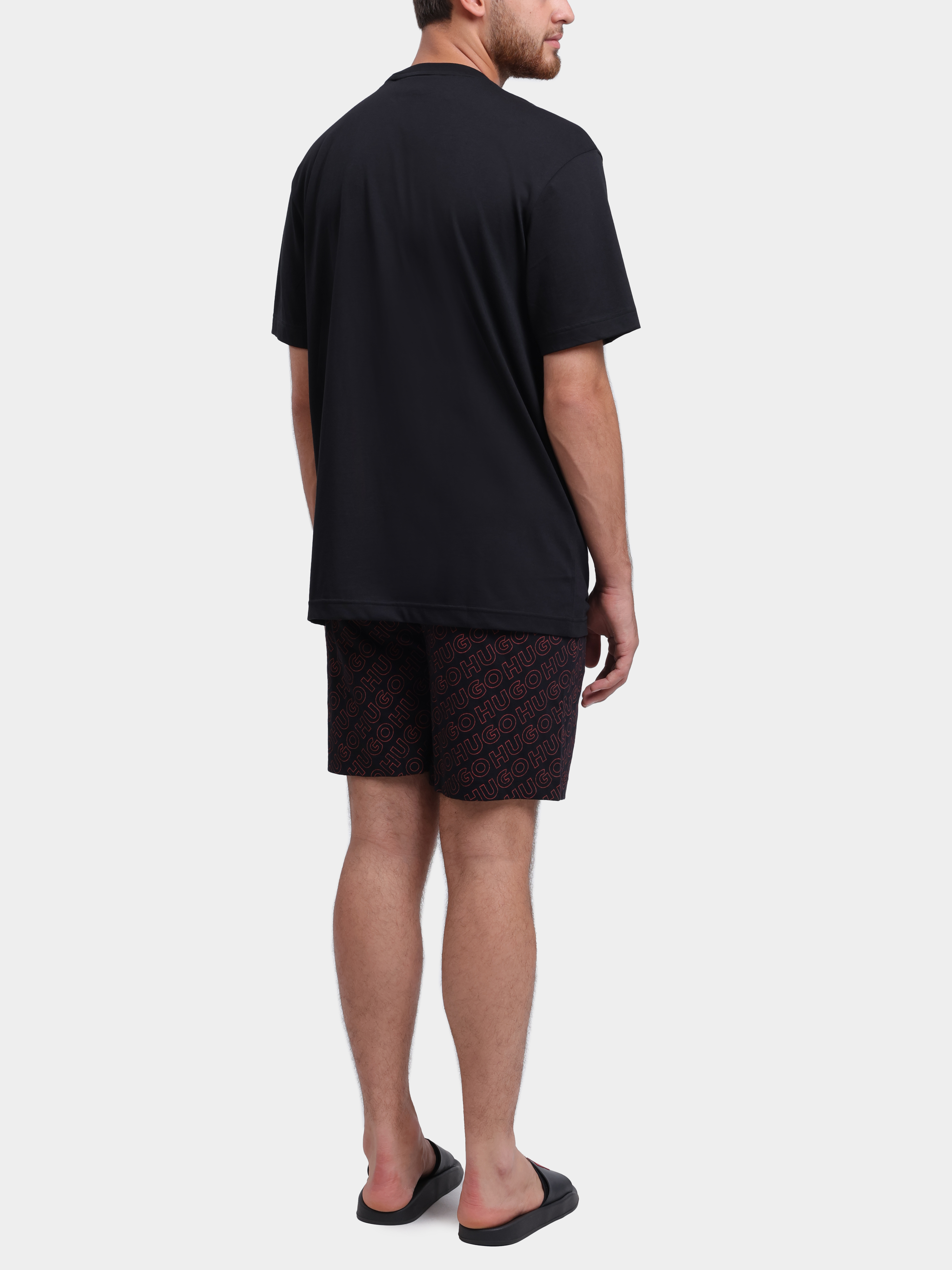 Шорты HUGO RED EZRA SHORTS 10278457 01 50566109 640 черные мужские с монограммным принтом — купить в интернет-магазине Verdistore