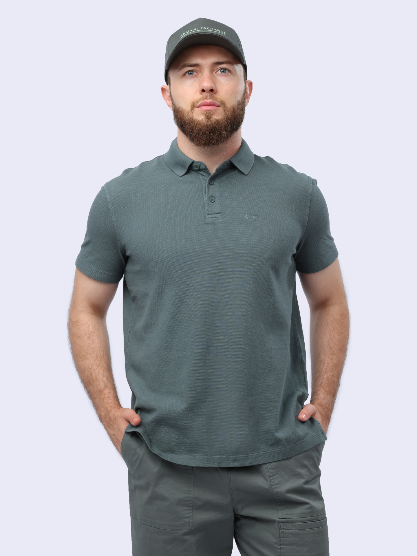 Поло Armani Exchange 3DZFAB ZJXUZ 1839 темно-серое мужское из хлопка — купить в интернет-магазине Verdistore