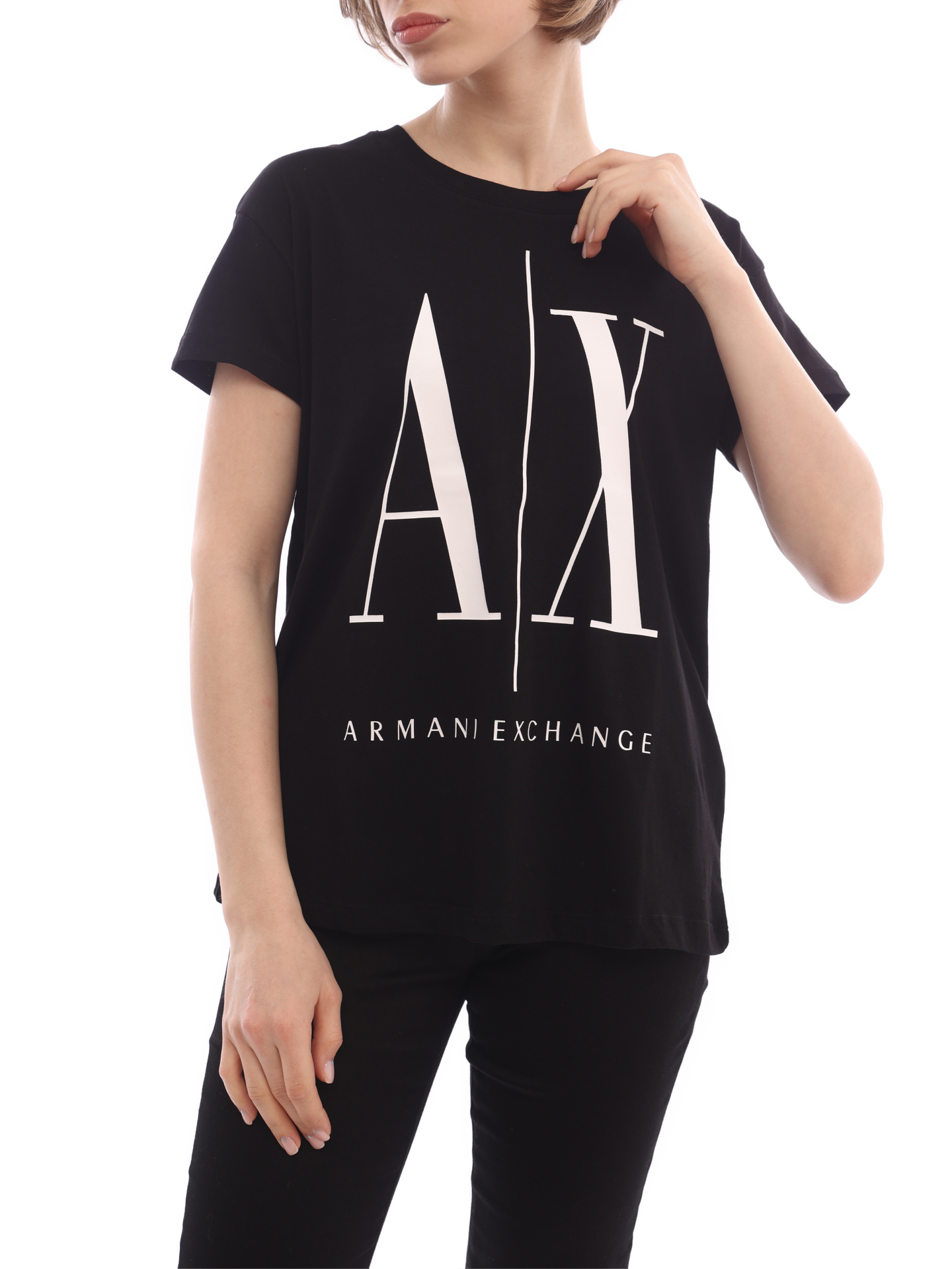 Футболка Armani Exchange 8NYTCX YJG3Z 1200 черная женская с логотипом — купить в интернет-магазине Verdistore