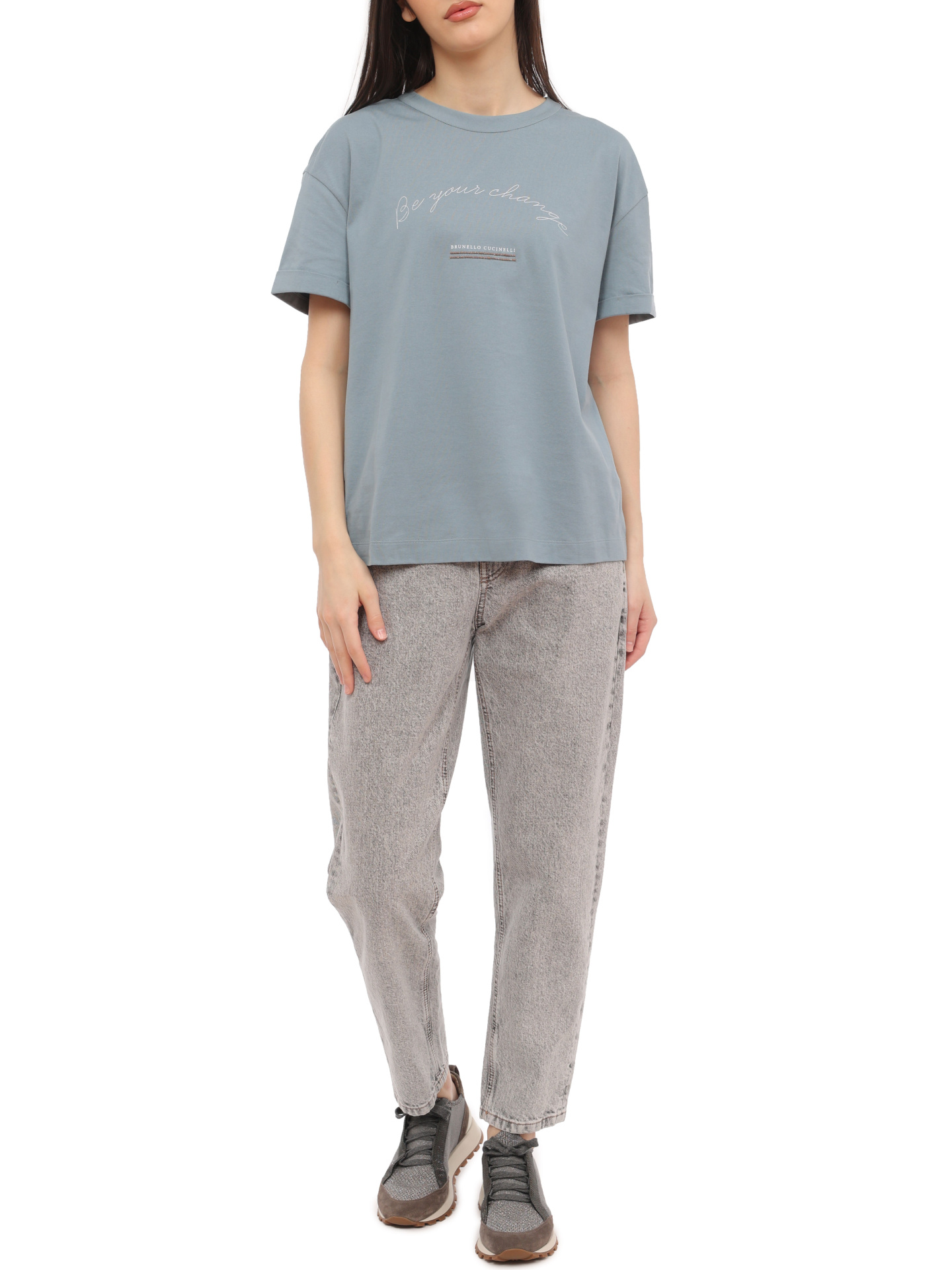 Футболка Brunello Cucinelli M0A45BE800 C8649 голубая женская из хлопка — купить в интернет-магазине Verdistore