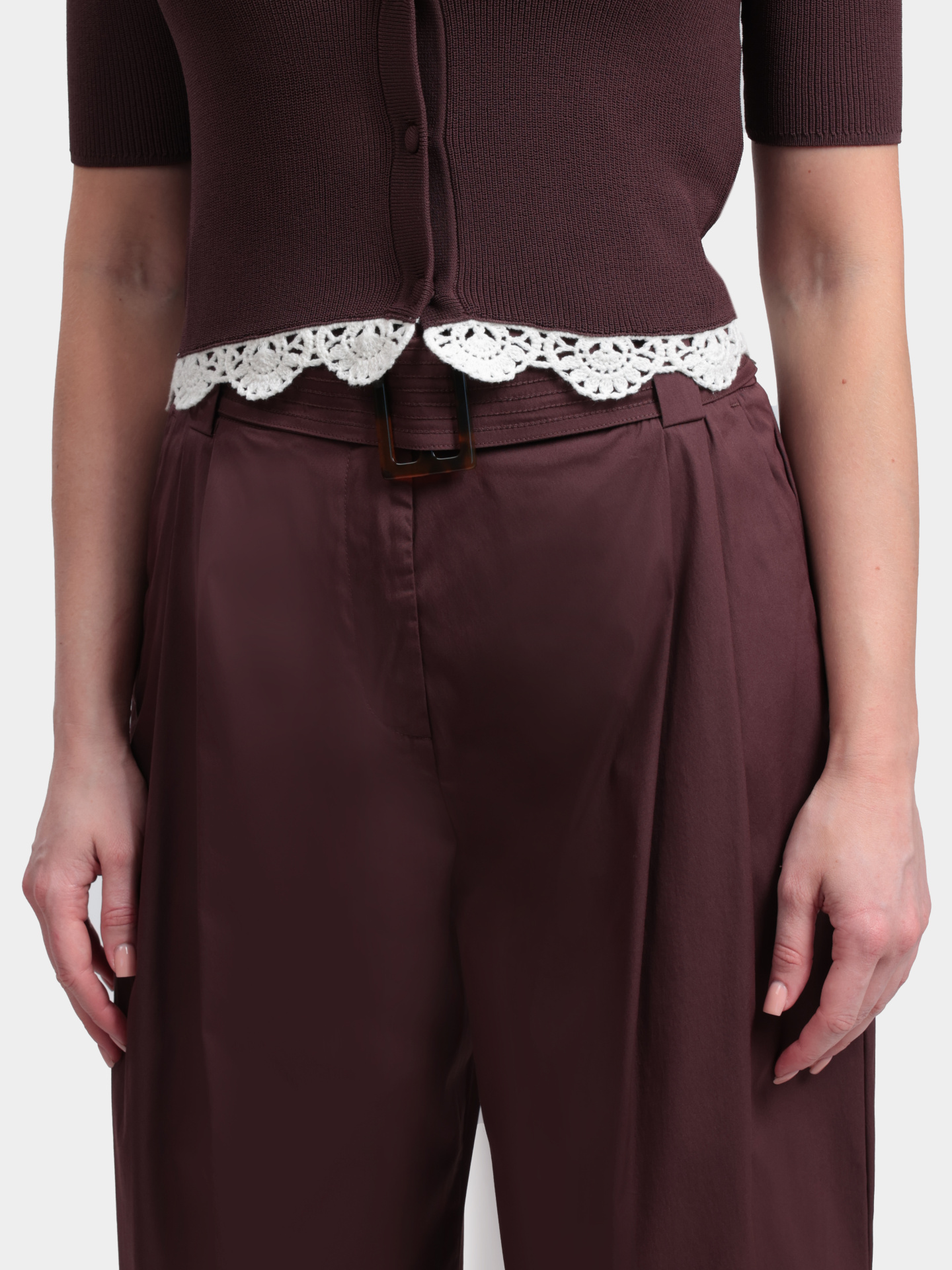 Брюки Marella MLLNAVILE 003 коричневые женские свободного кроя с поясом — купить в интернет-магазине Verdistore