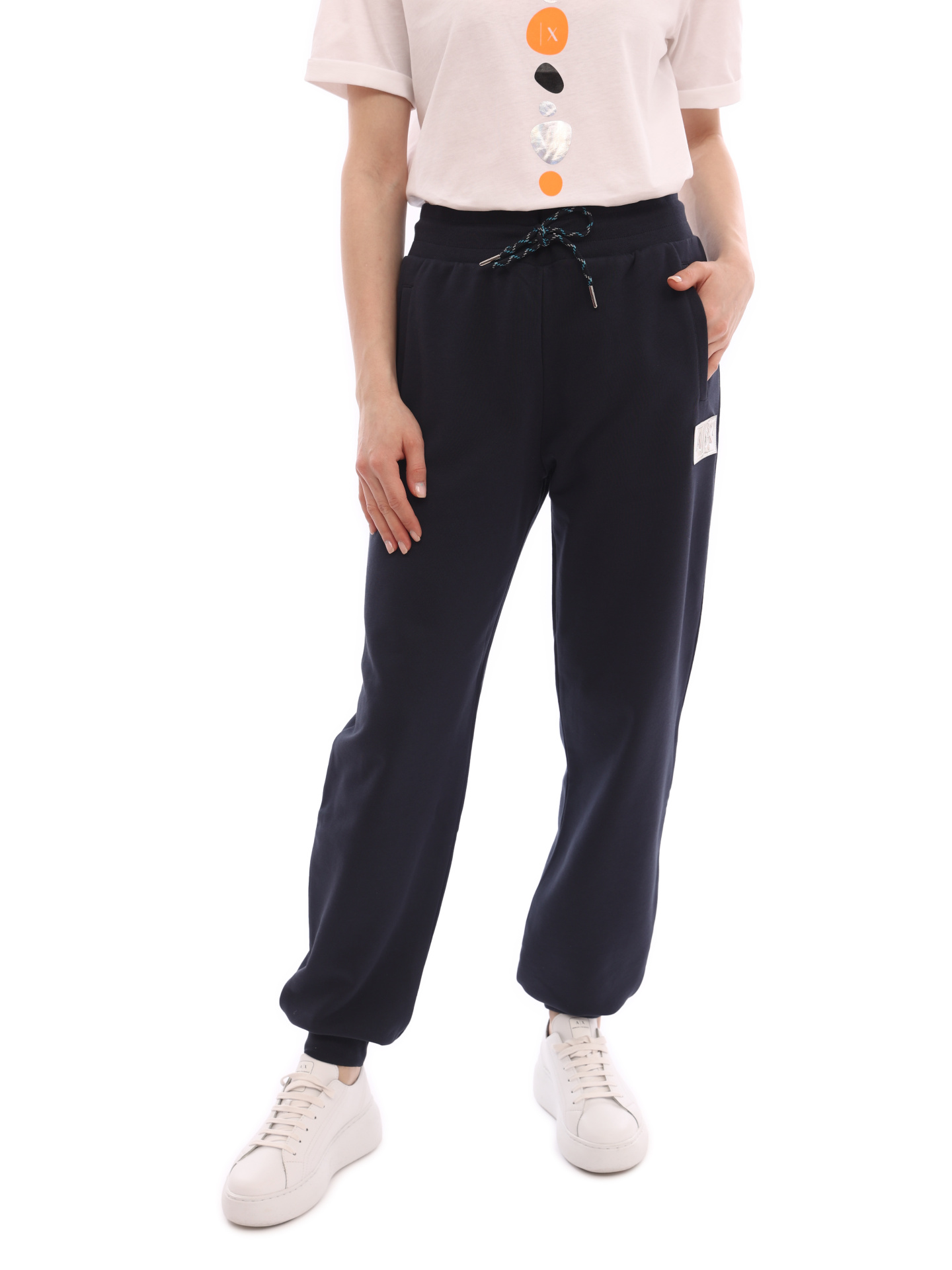 картинка Брюки спортивные Armani Exchange 3LYP75 YJ6UZ 1593 темно-синие женские с манжетами от магазина Verdistore