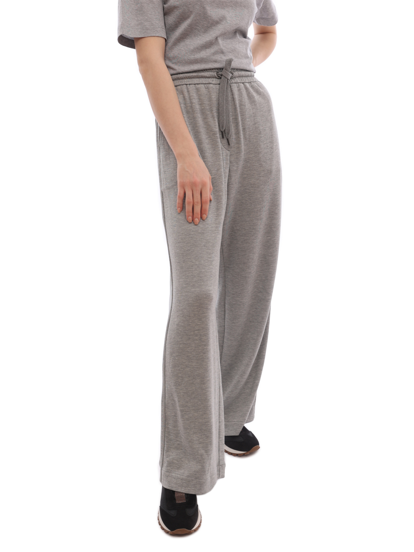 Брюки Brunello Cucinelli MD828SM689 C571 серые женские с узкими лампасами — купить в интернет-магазине Verdistore