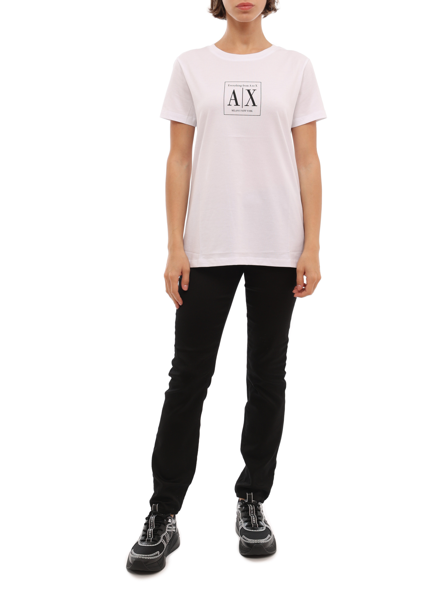 Футболка Armani Exchange 3LYT19 YJ6XZ 1000 белая женская с логотипом — купить в интернет-магазине Verdistore