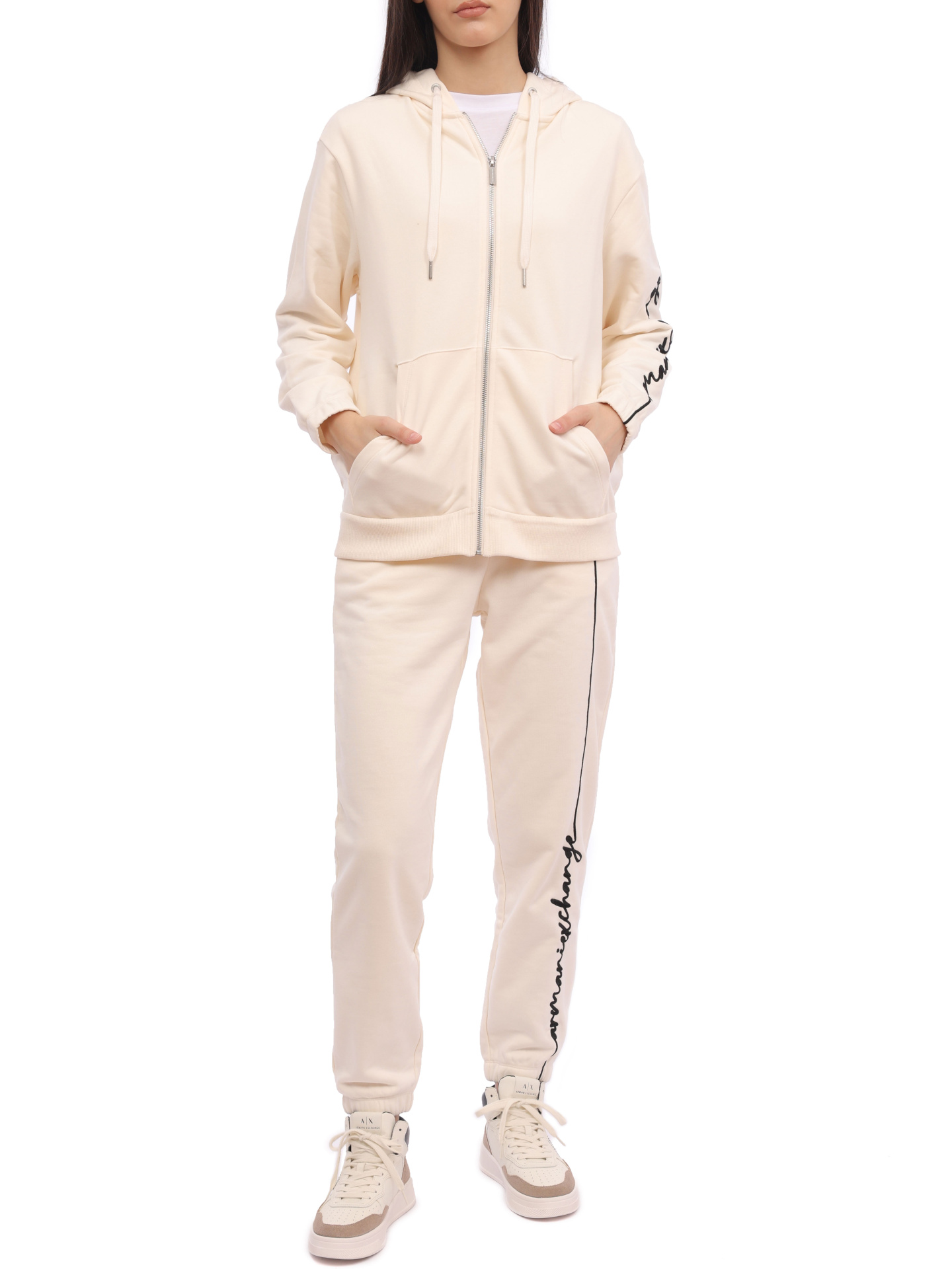картинка Брюки спортивные Armani Exchange 6RYP70 YJBRZ 1130 белые женские с логотипом от магазина Verdistore