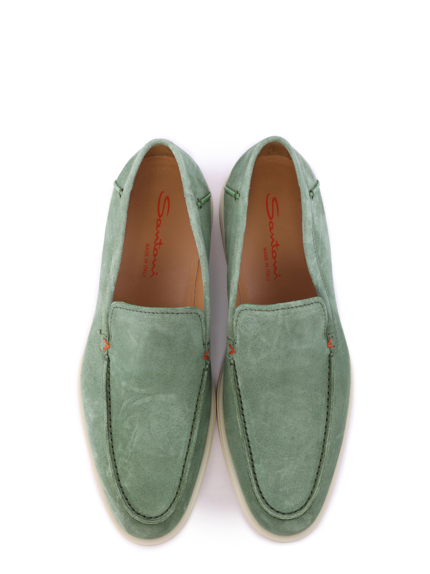 Лоферы светло-зеленые замшевые на белой подошве  — купить в интернет-магазине Verdistore