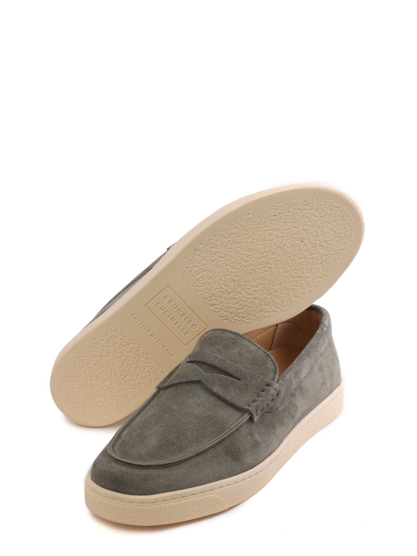 Лоферы Brunello Cucinelli MZUSILN285 C8444 оливковые мужские из замши — купить в интернет-магазине Verdistore