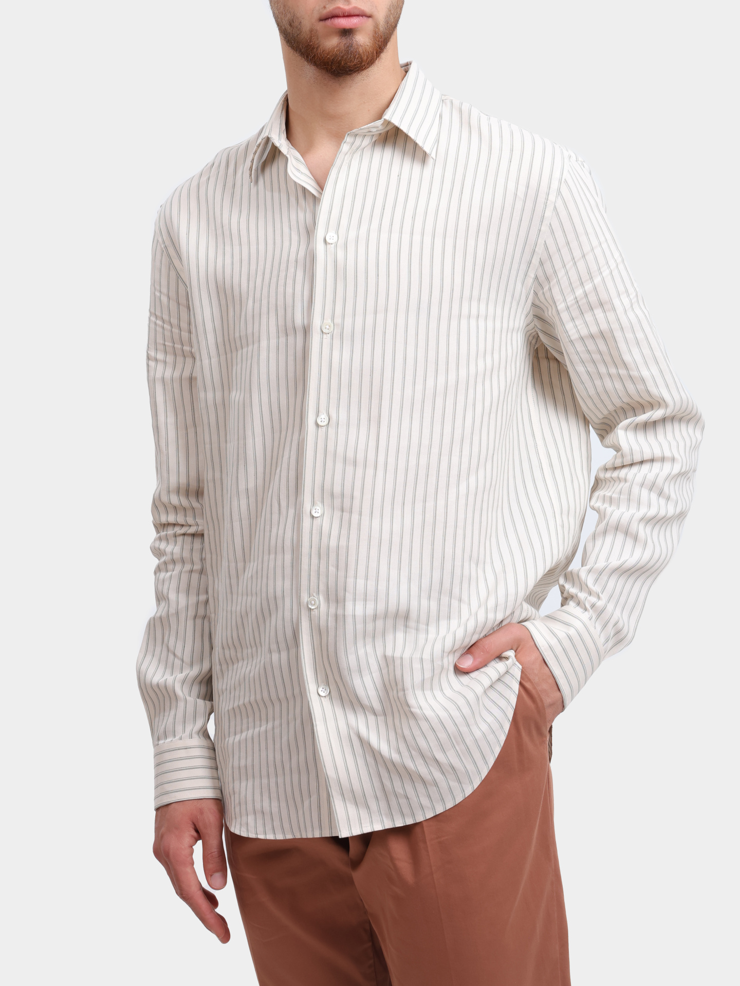 Рубашка Emporio Armani EM000099 TE14215 F7009 белая мужская в полоску — купить в интернет-магазине Verdistore