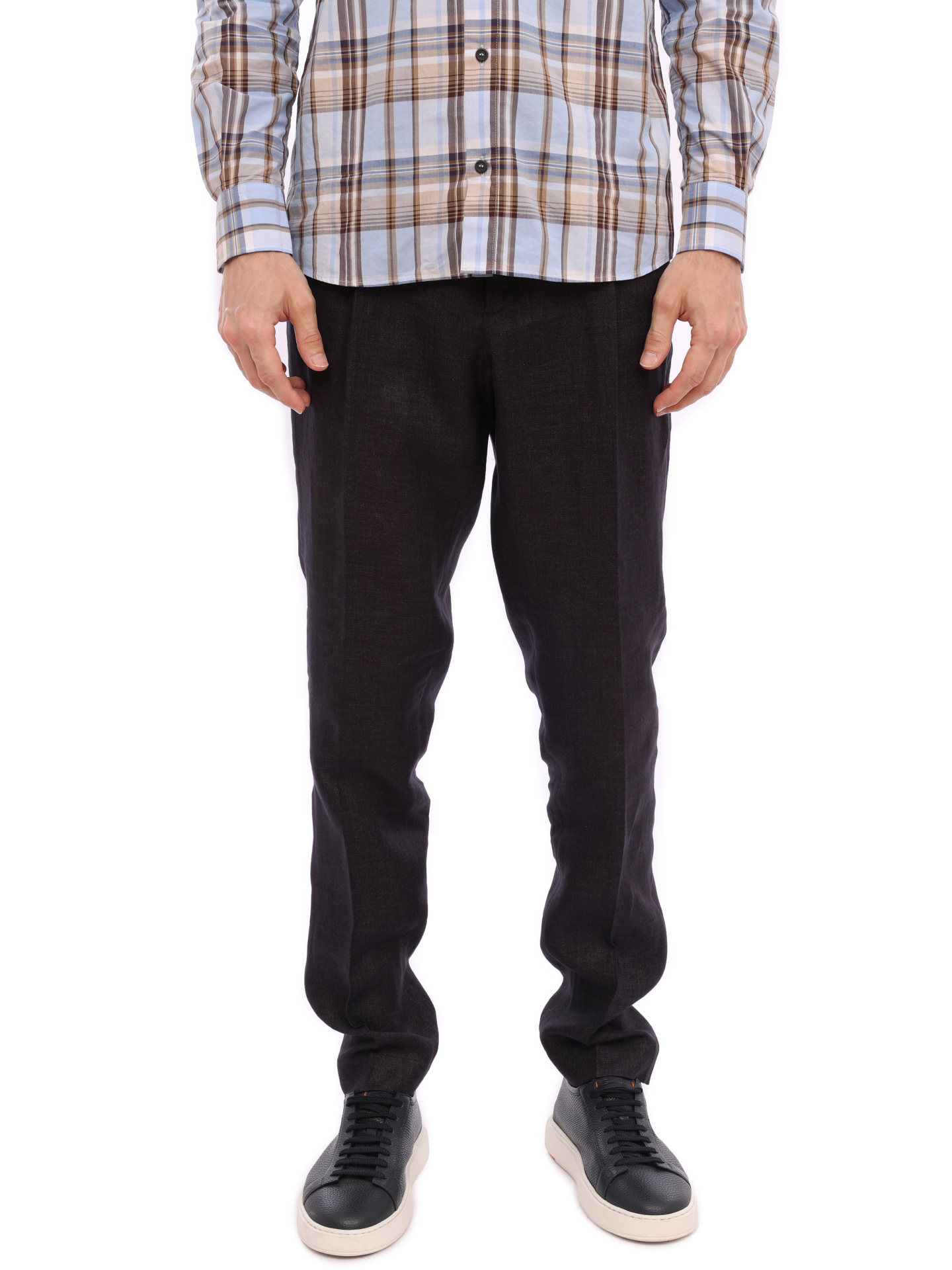 Брюки льняные прямого кроя темно-коричневые — купить в интернет-магазине Verdistore