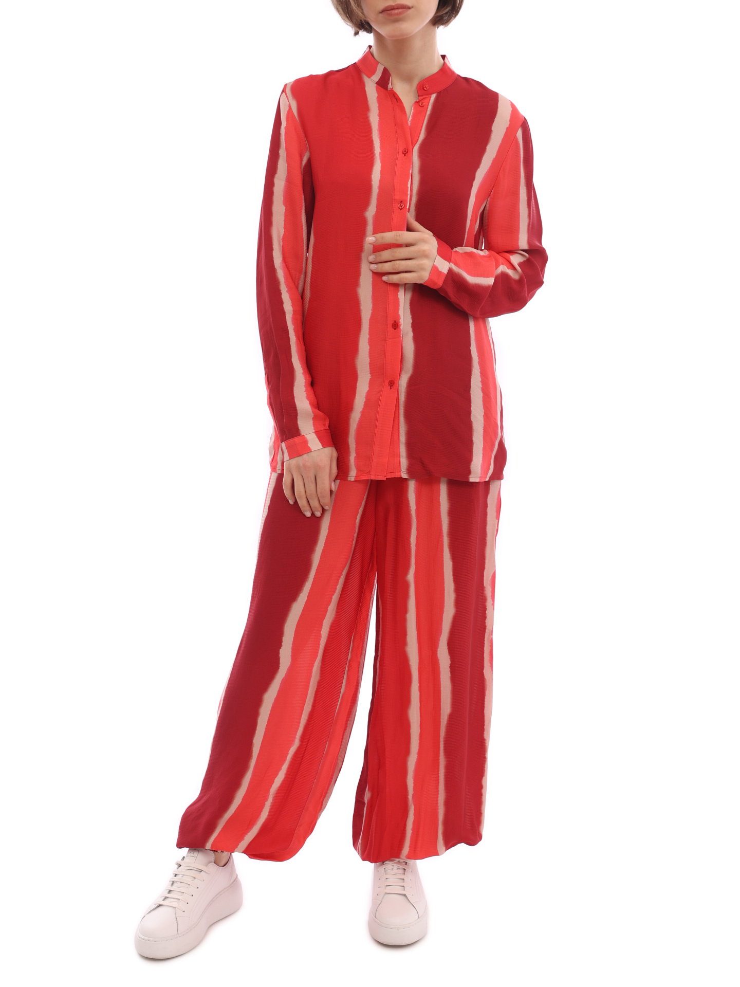 Брюки Armani Exchange 3LYP44 YNQWZ 7410 красные женские с полосками — купить в интернет-магазине Verdistore