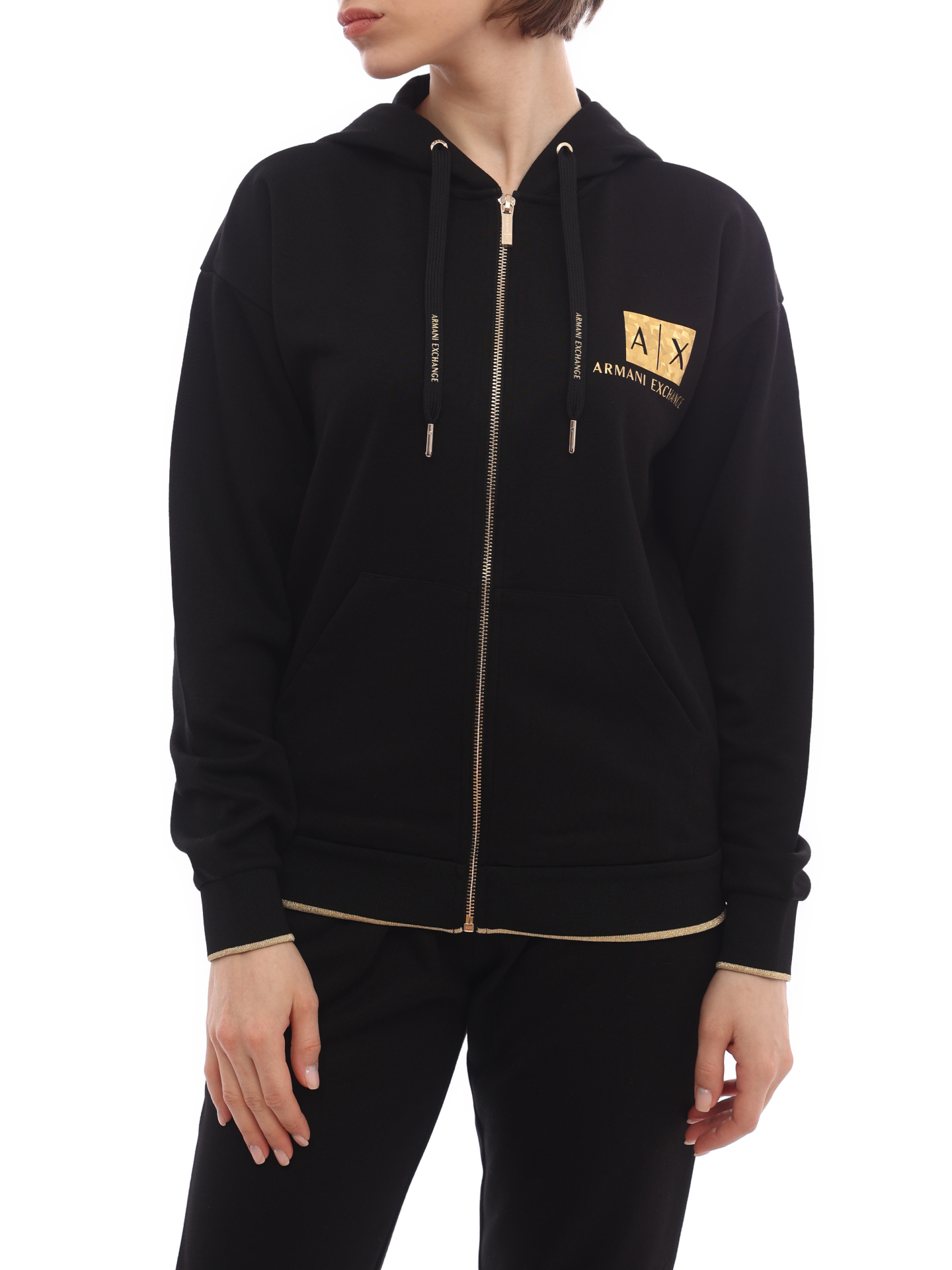 Мастерка Armani Exchange 3LYMGA YJ1GZ 02DX черная женская с золотистой отделкой — купить в интернет-магазине Verdistore