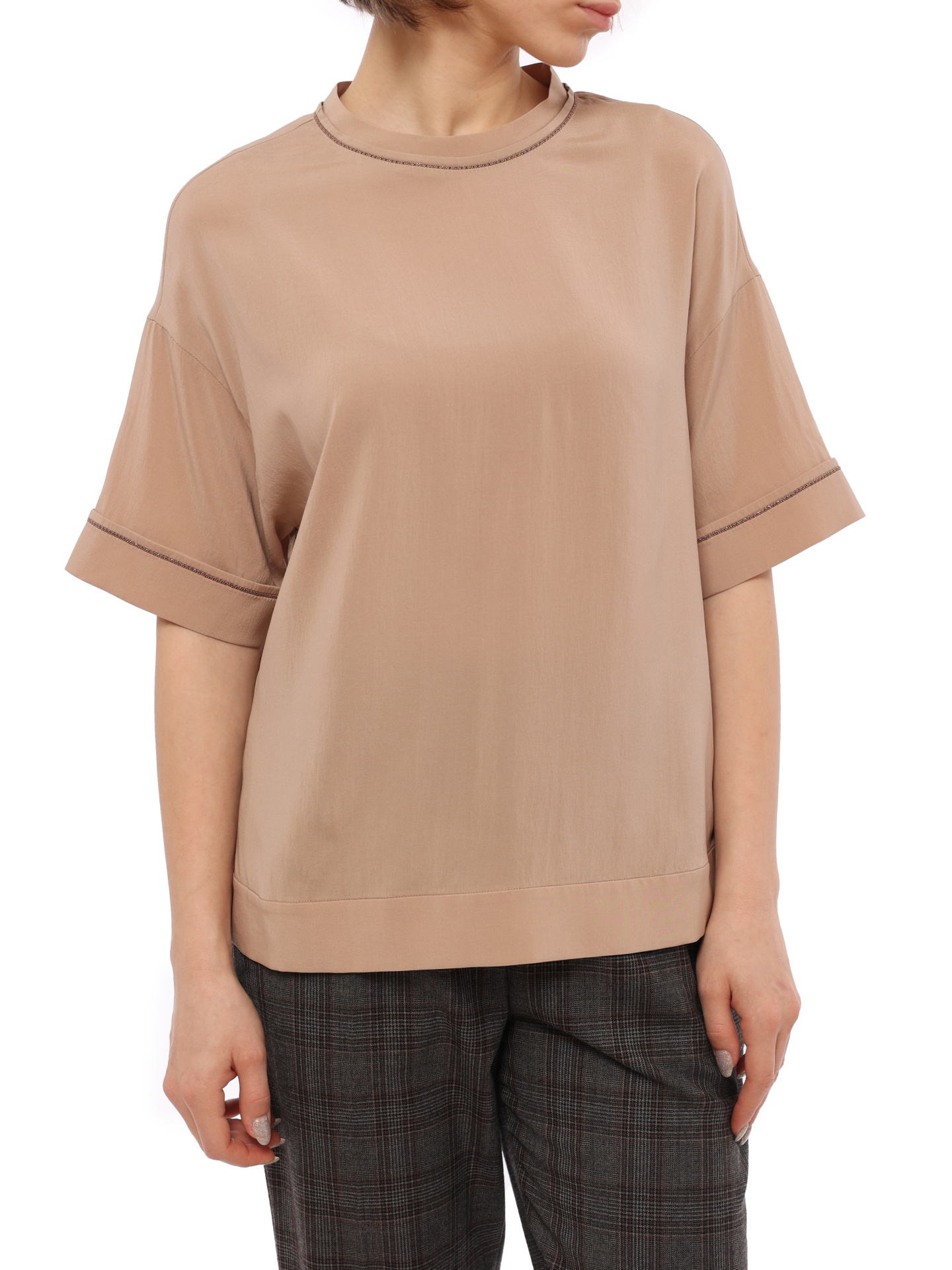 Блузка Brunello Cucinelli M0S28B7120 бежевая женская из шелка — купить в интернет-магазине Verdistore