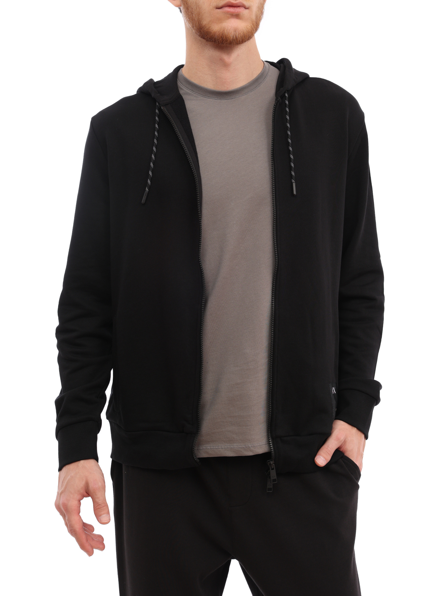 Мастерка Armani Exchange 6LZMAW ZJFAZ 1200 черная мужская с капюшоном — купить в интернет-магазине Verdistore