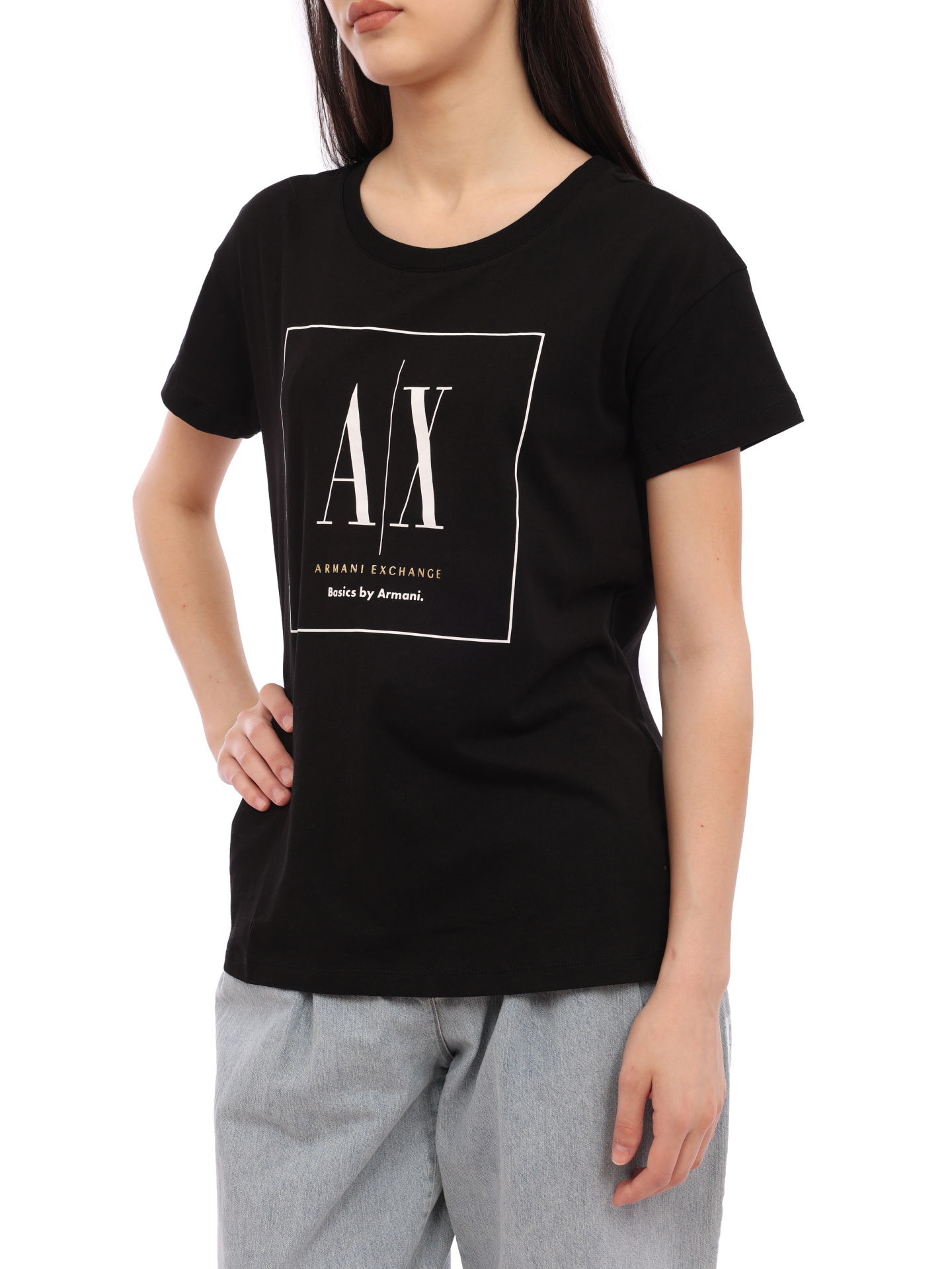 Футболка Armani Exchange 3RYTFL YJ3RZ 1200 черная женская с логотипом — купить в интернет-магазине Verdistore