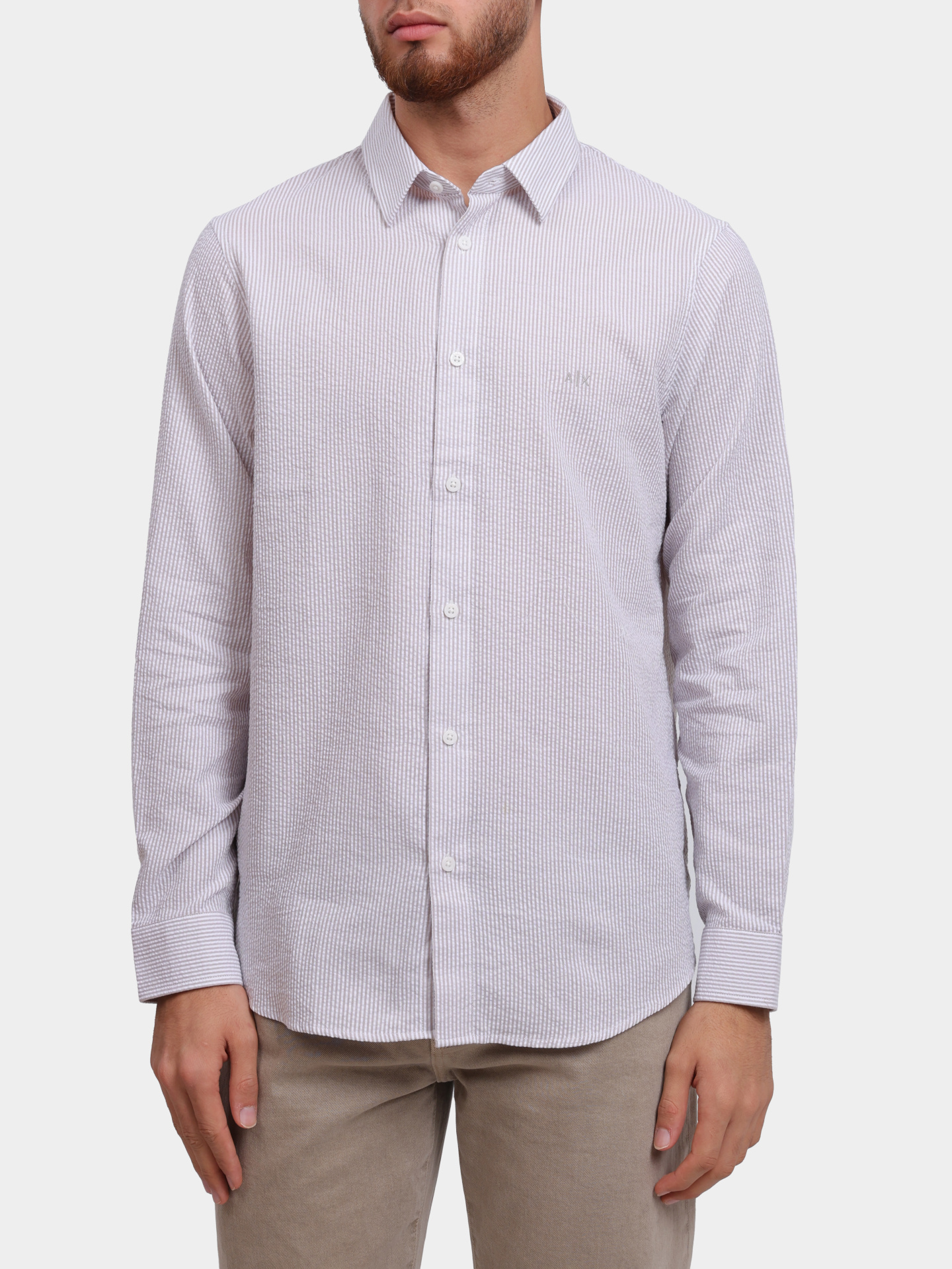 Рубашка Armani Exchange XM000429 AF13141 M6062 хлопковая мужская в полоску  — купить в интернет-магазине Verdistore