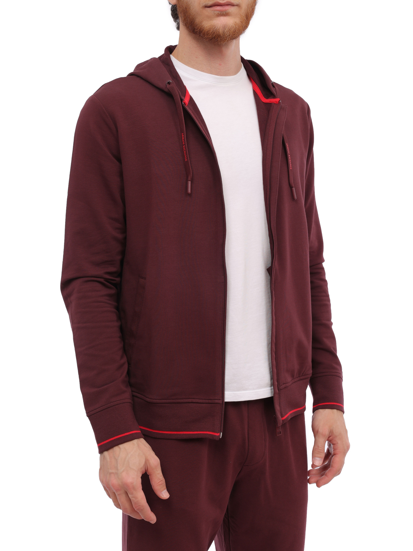 Мастерка Armani Exchange 8NZM82 ZJH3Z 14AU бордовая мужская с контрастной полосой — купить в интернет-магазине Verdistore