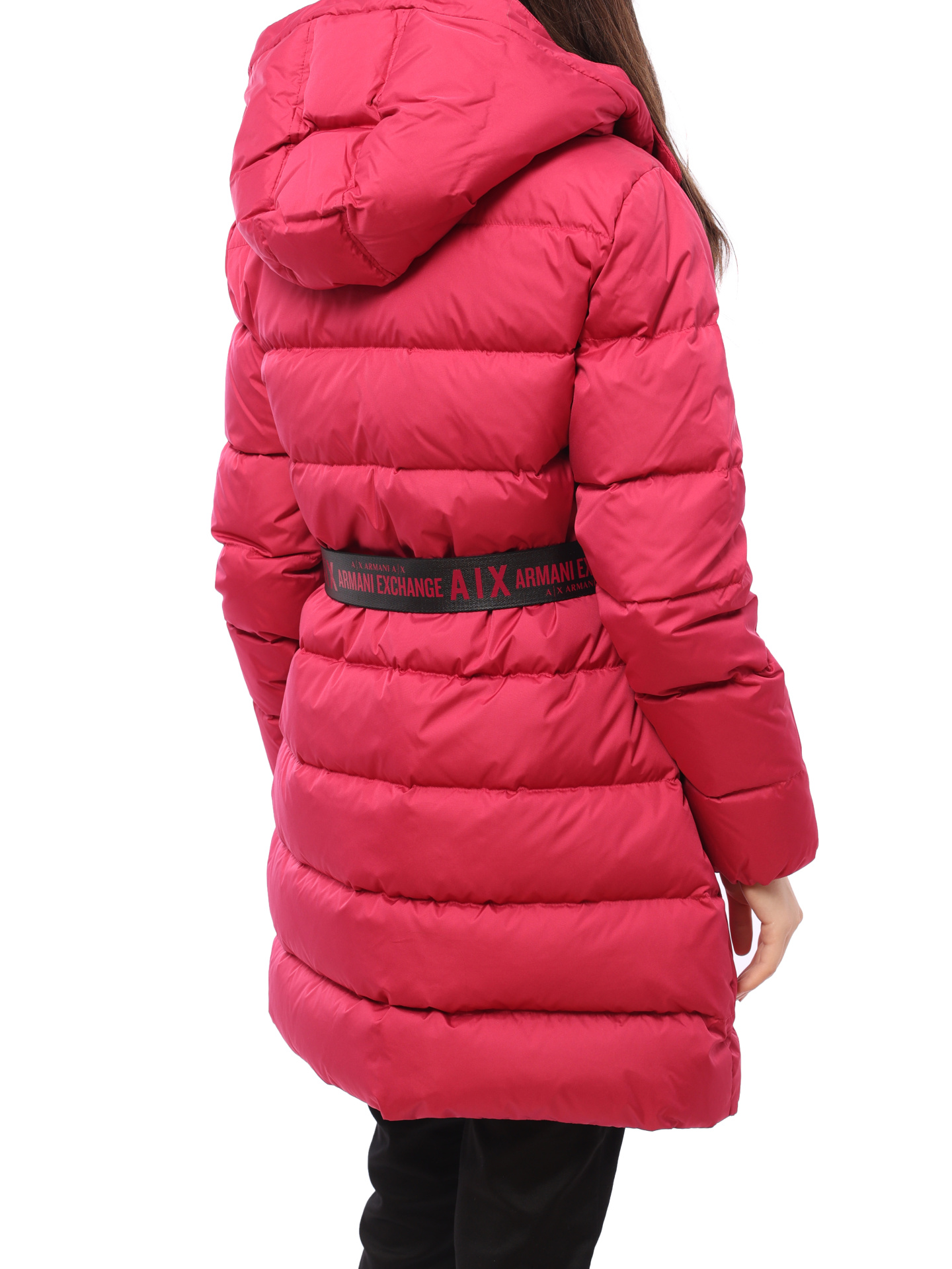 Пуховик Armani Exchange 6GYK09 фуксия женский с поясом — купить в интернет-магазине Verdistore