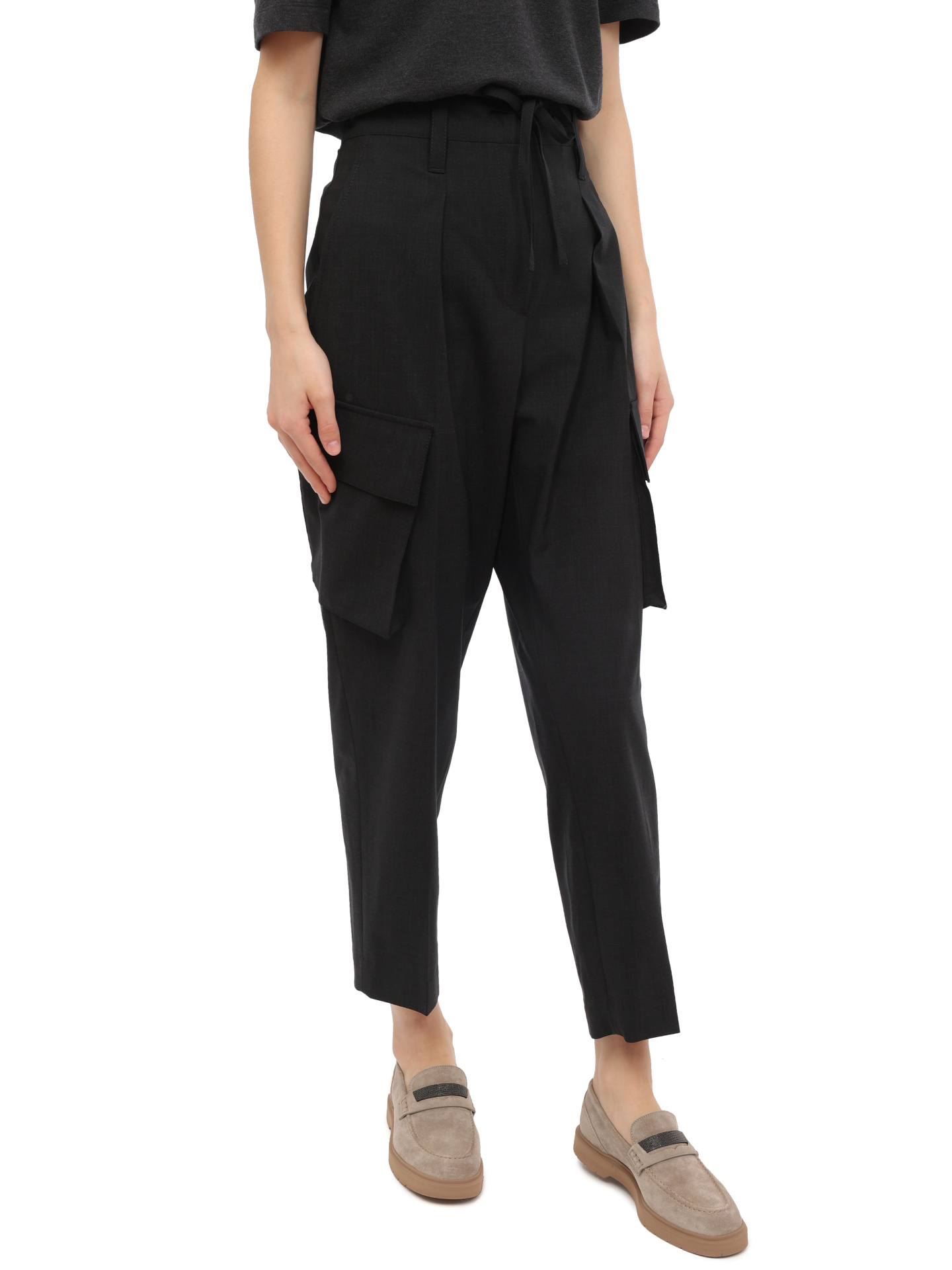 Брюки Brunello Cucinelli M0W07B1254 C2803 темно-серые женские с накладными карманами — купить в интернет-магазине Verdistore