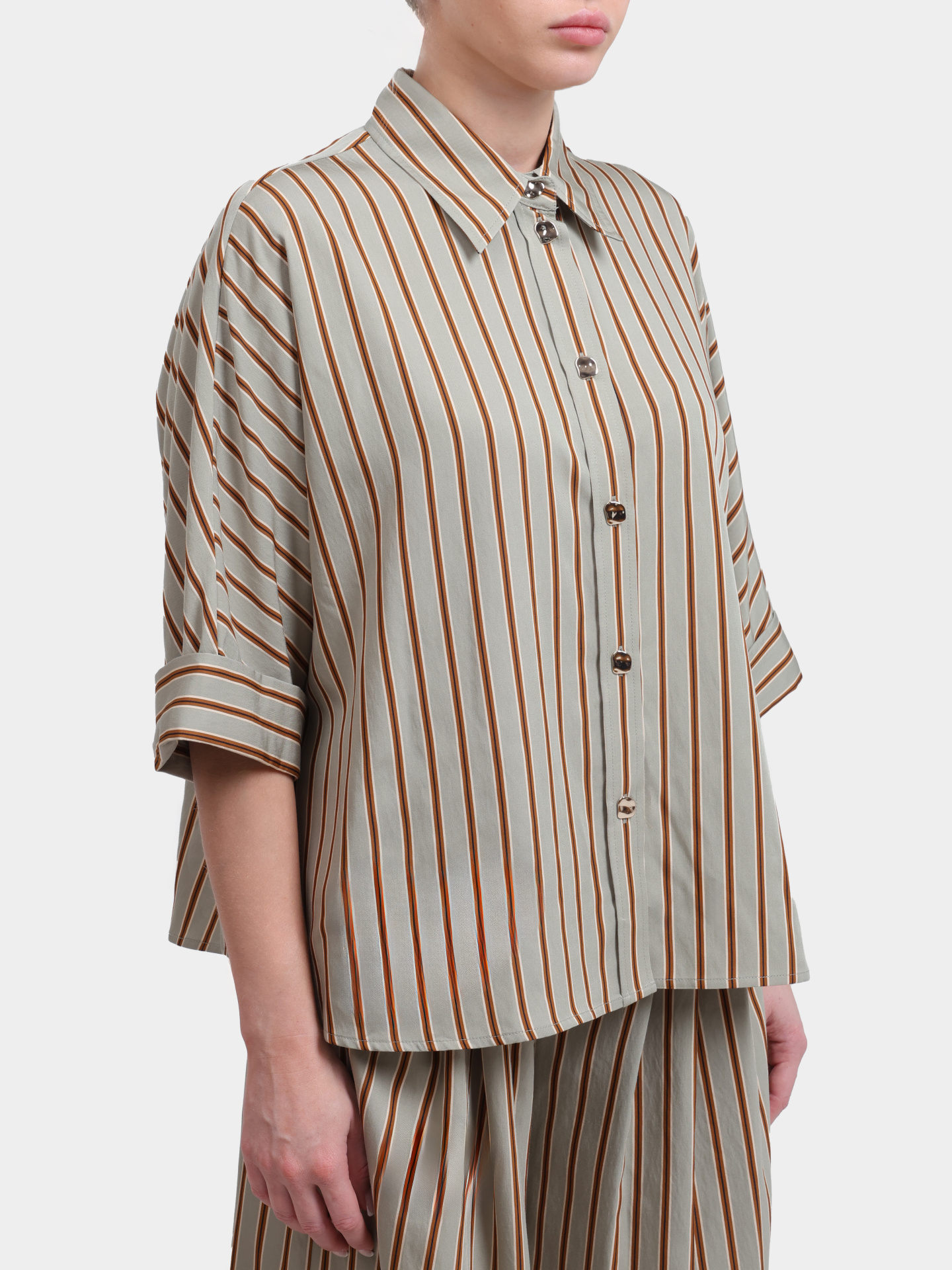 Рубашка Liu-Jo BLACK LABEL CA6351 T553A P9641 зеленая женская с принтом полос — купить в интернет-магазине Verdistore