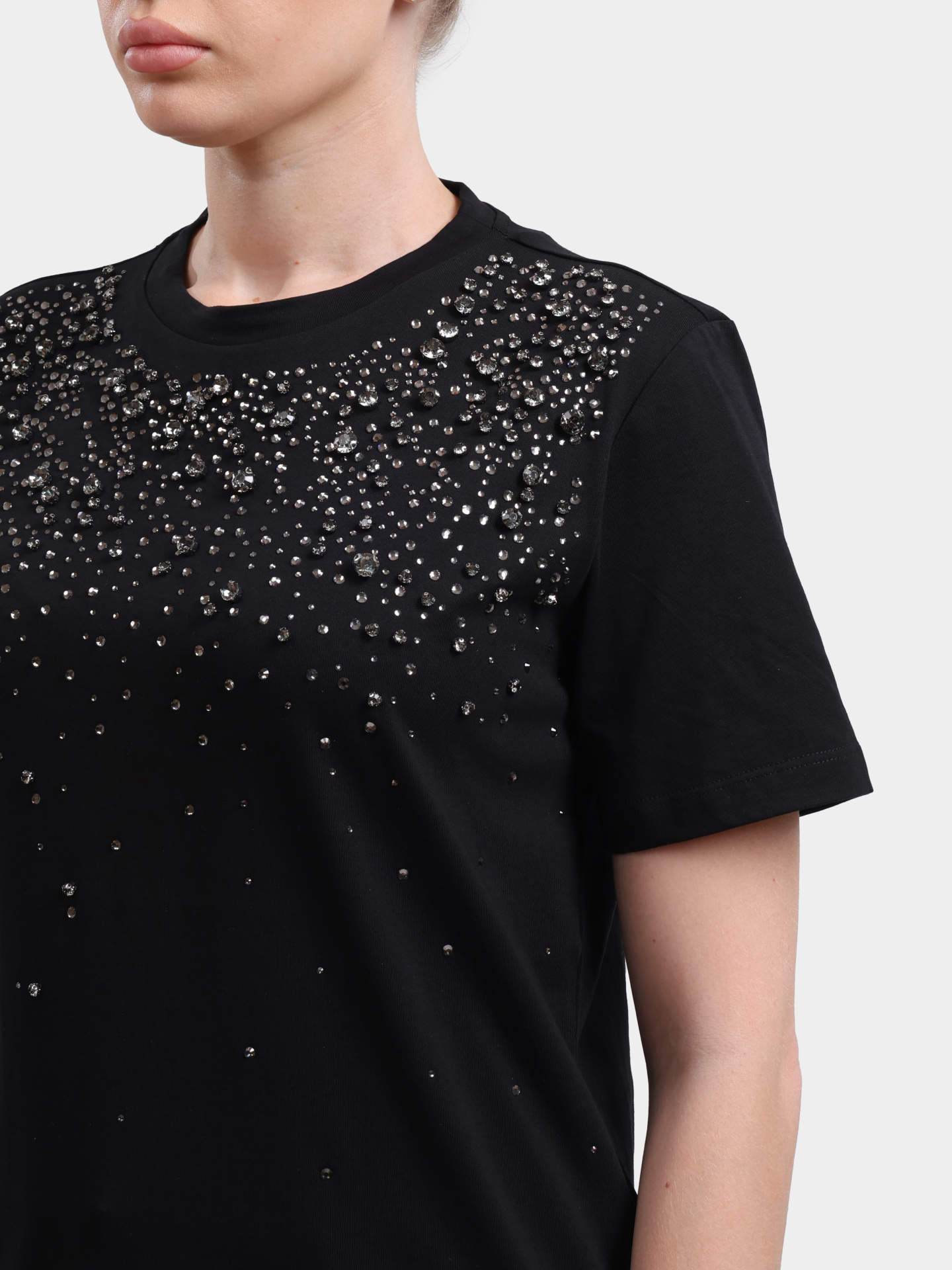 Футболка Liu-Jo BLACK LABEL CA6193 J3868 22222 черная женская украшенная стразами — купить в интернет-магазине Verdistore