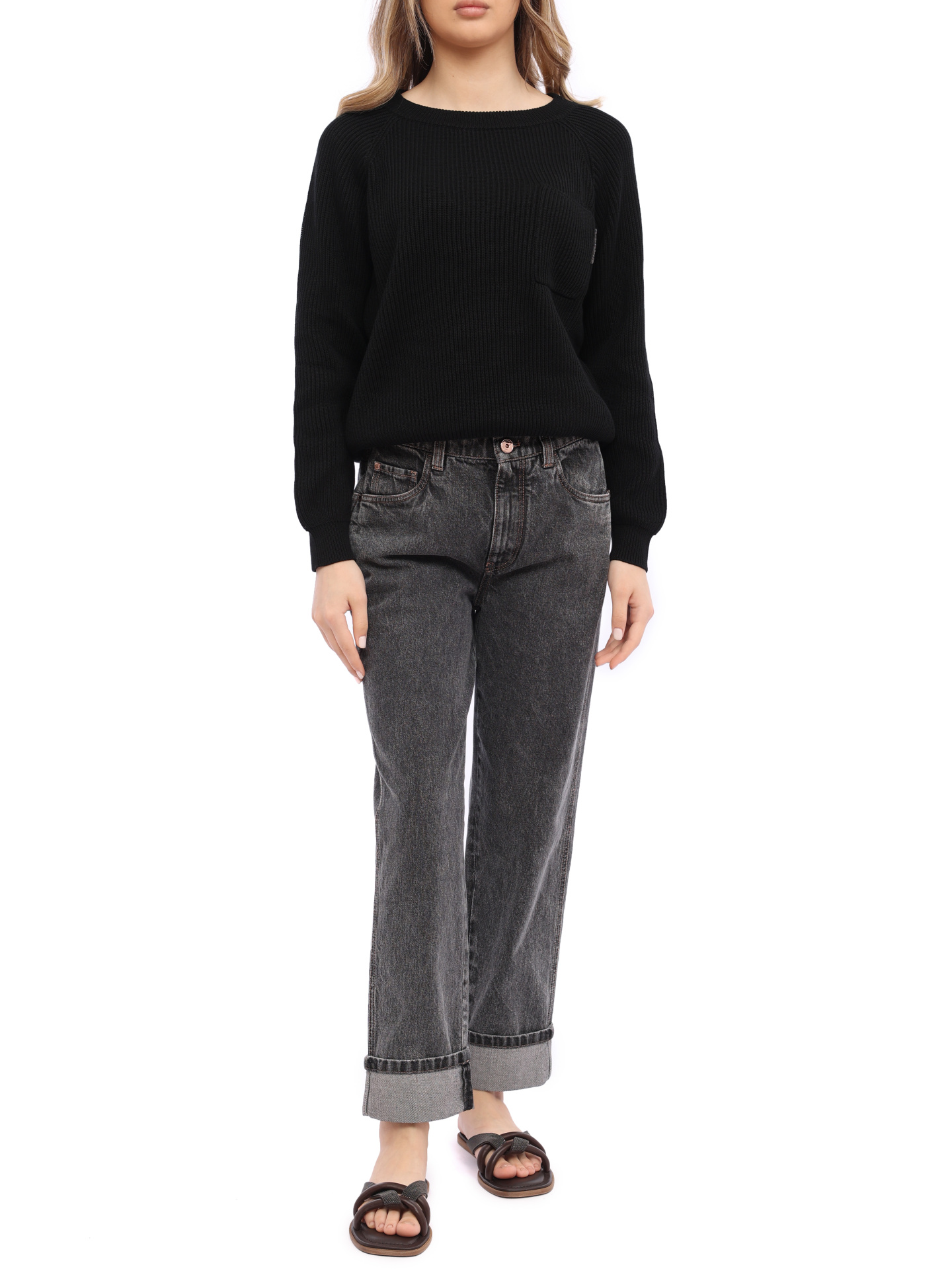 Джемпер Brunello Cucinelli M1900B1040 черный женский из хлопка — купить в интернет-магазине Verdistore