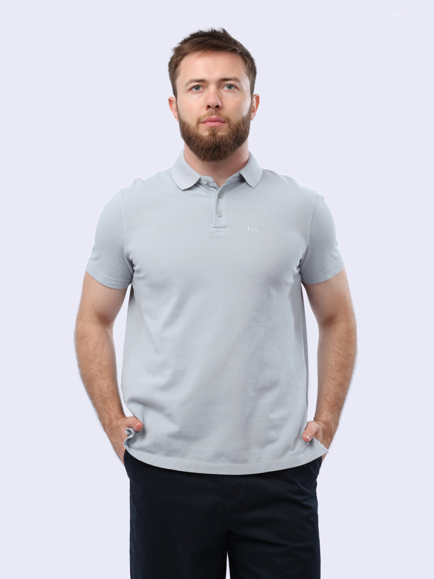 Поло Armani Exchange 3DZFAB ZJXUZ 1947 серое мужское из хлопка — купить в интернет-магазине Verdistore