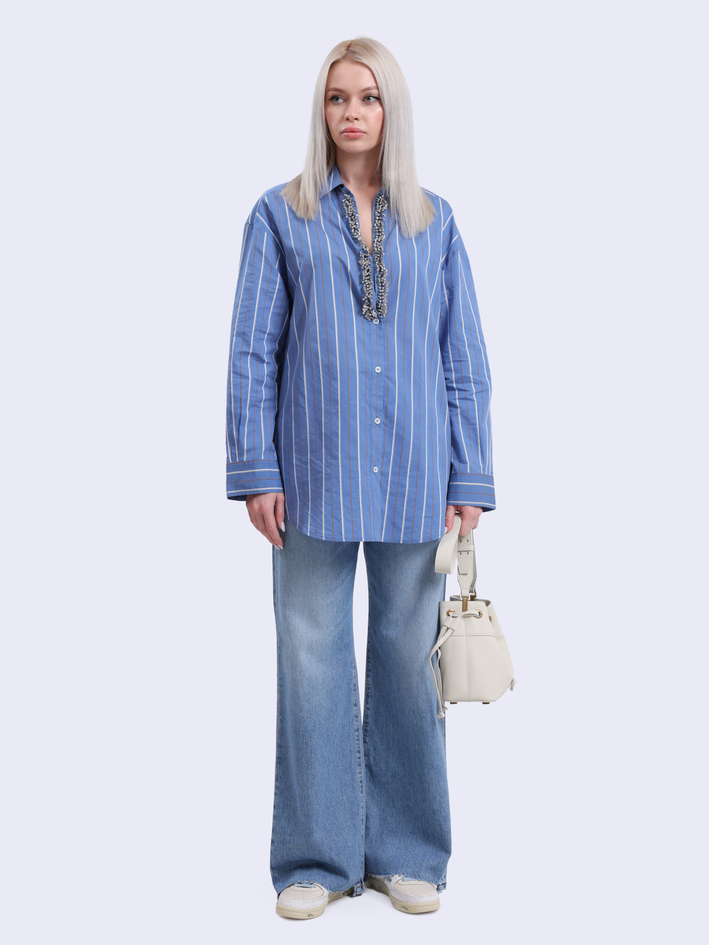 Рубашка 104708 A2ET EZZ синяя из муслина с ювелирной вышивкой — купить в интернет-магазине Verdistore