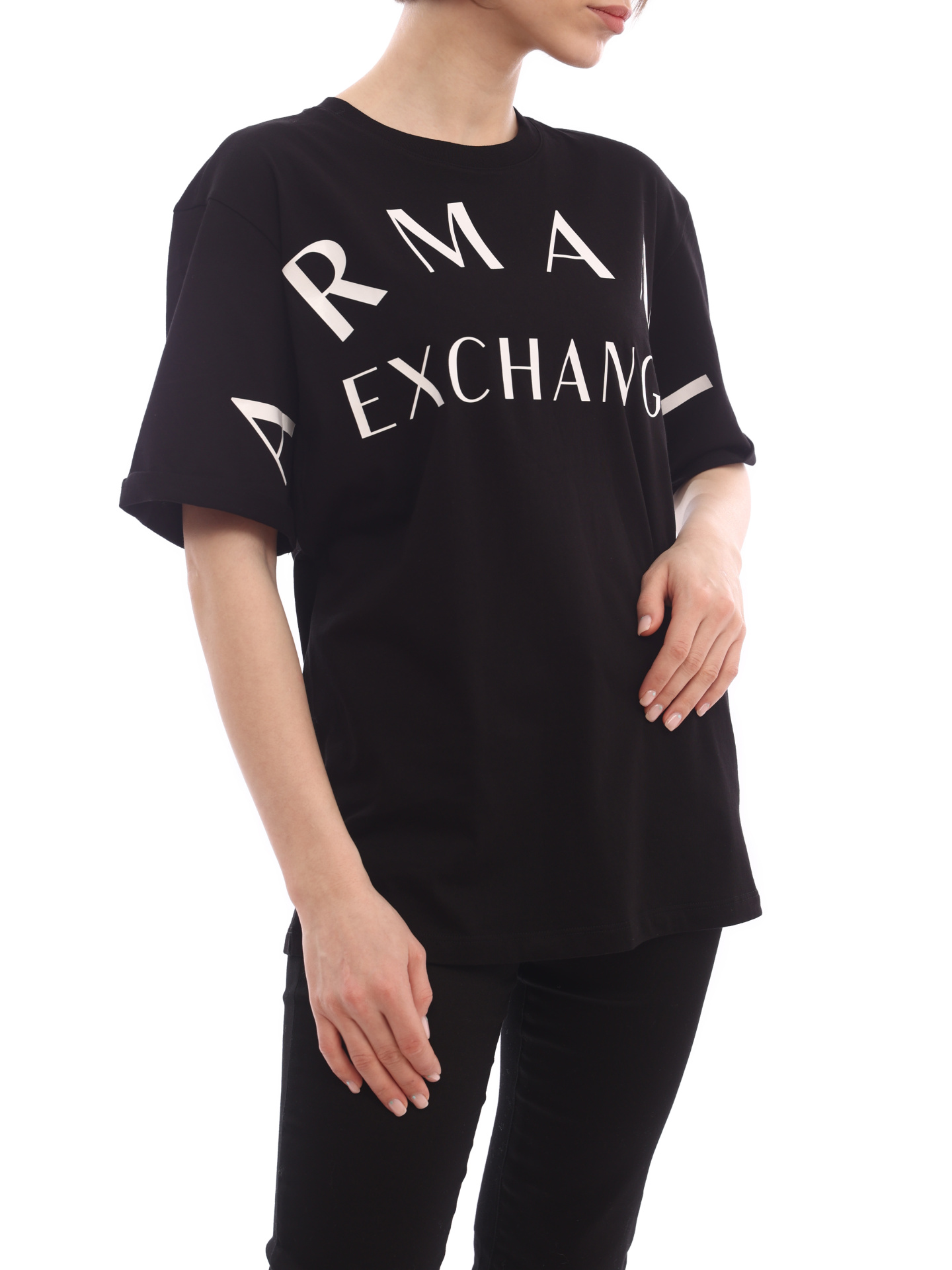 Футболка Armani Exchange 3LYTAE YJ3RZ 1200 черная женская с логотипом — купить в интернет-магазине Verdistore