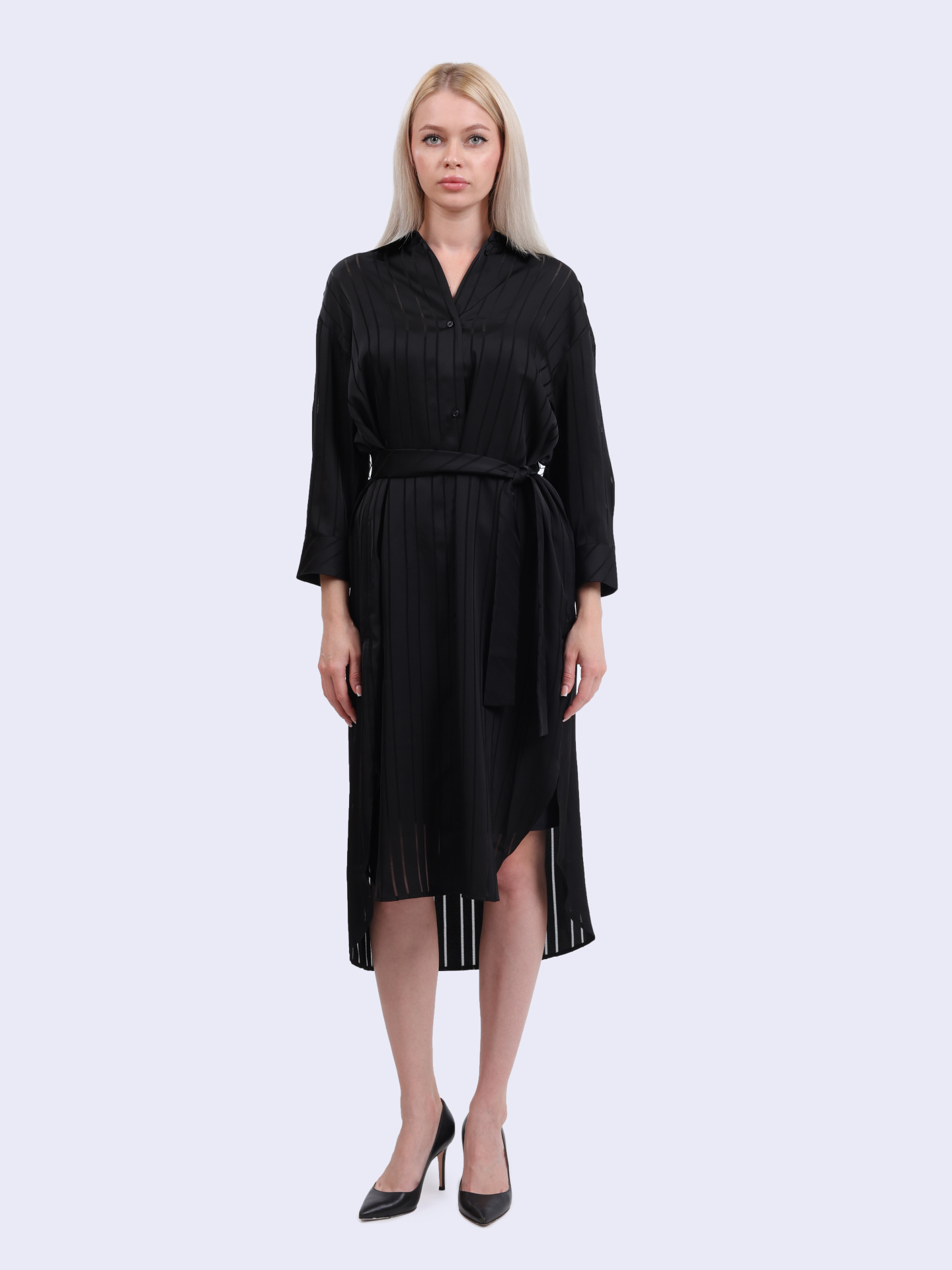 Платье Armani Exchange XW000484 AF12744 FC041 черное женское в полоску — купить в интернет-магазине Verdistore