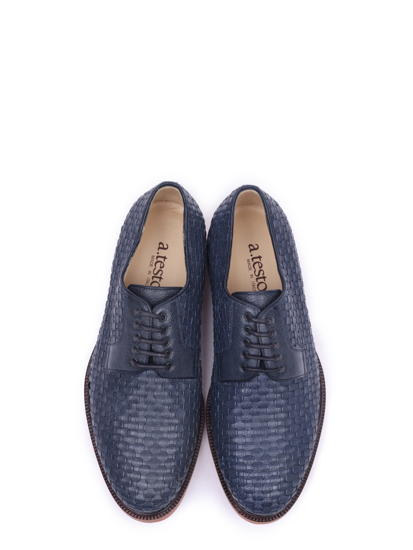 Дерби A.Testoni M45990 синие мужские из кожи с плетением  — купить в интернет-магазине Verdistore