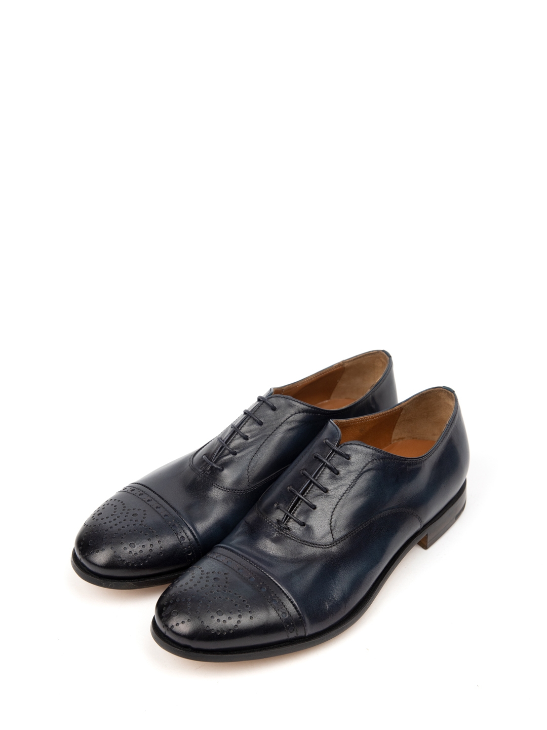 Туфли темно-синие кожаные с миндалевидным декорированным мысом  — купить в интернет-магазине Verdistore