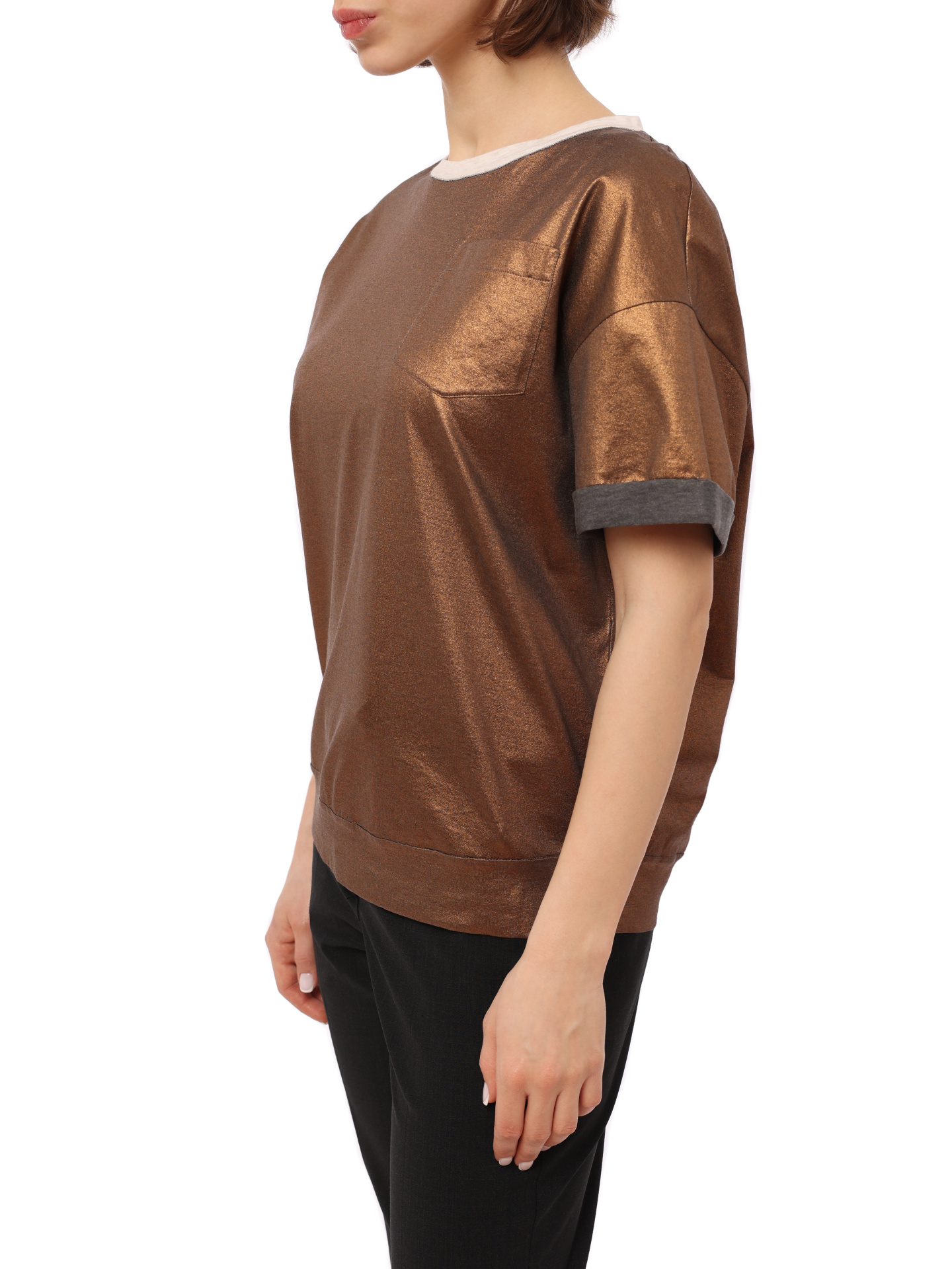 Футболка Brunello Cucinelli MH909D8600 бронзовая женская из хлопка — купить в интернет-магазине Verdistore