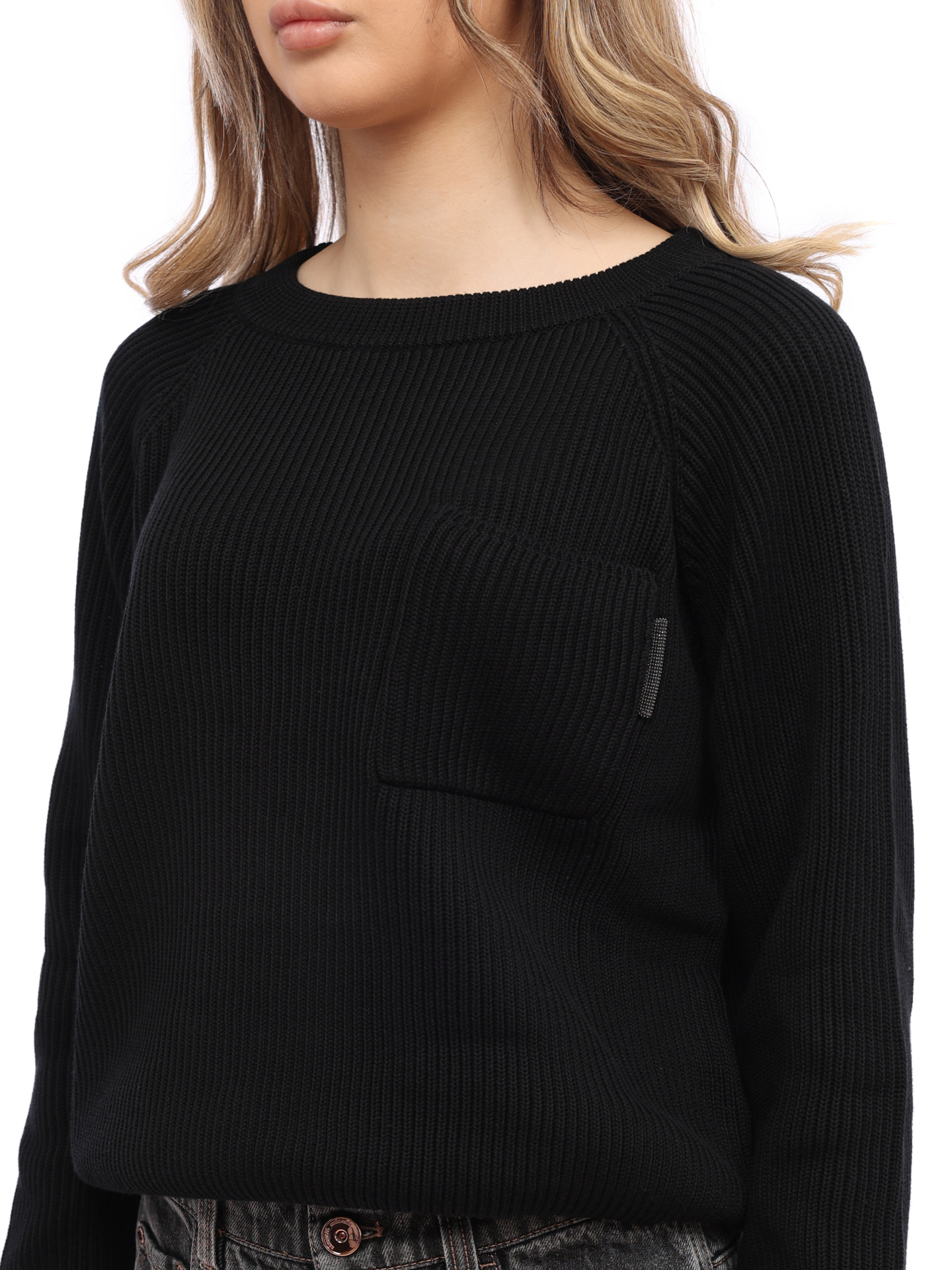 Джемпер Brunello Cucinelli M1900B1040 черный женский из хлопка — купить в интернет-магазине Verdistore