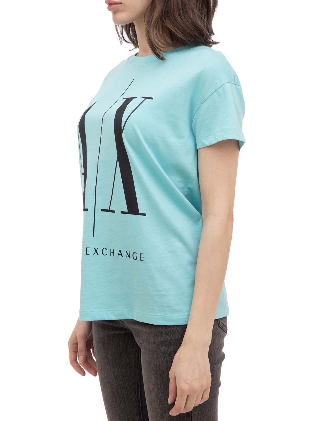 Футболка Armani Exchange 8NYTCX бирюзовая женская с логотипом — купить в интернет-магазине Verdistore