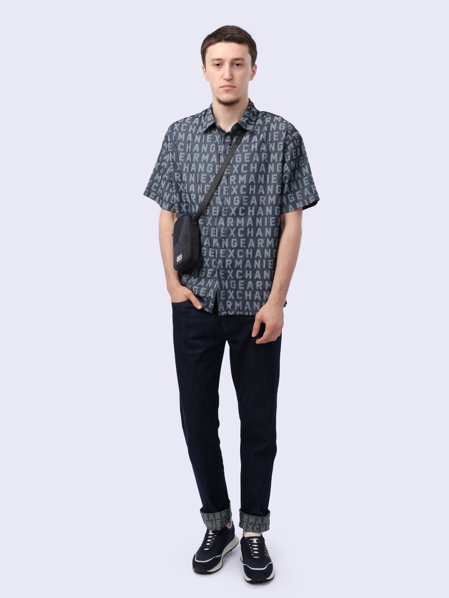 Рубашка Armani Exchange 3DZCD4 Z1WAZ 05HC комбинированная мужская с коротким рукавом — купить в интернет-магазине Verdistore