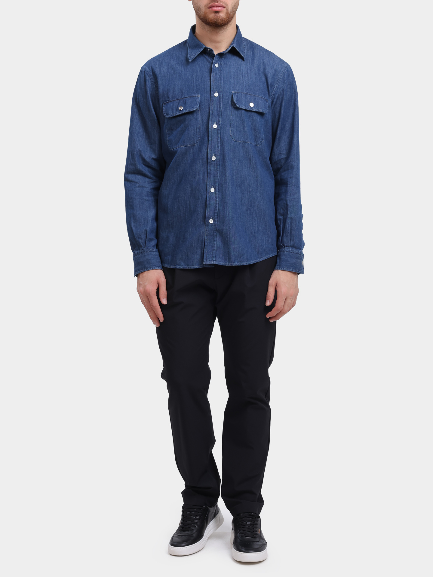 Рубашка Herno CM000009U 13251 9121 синяя мужская с накладными карманами — купить в интернет-магазине Verdistore