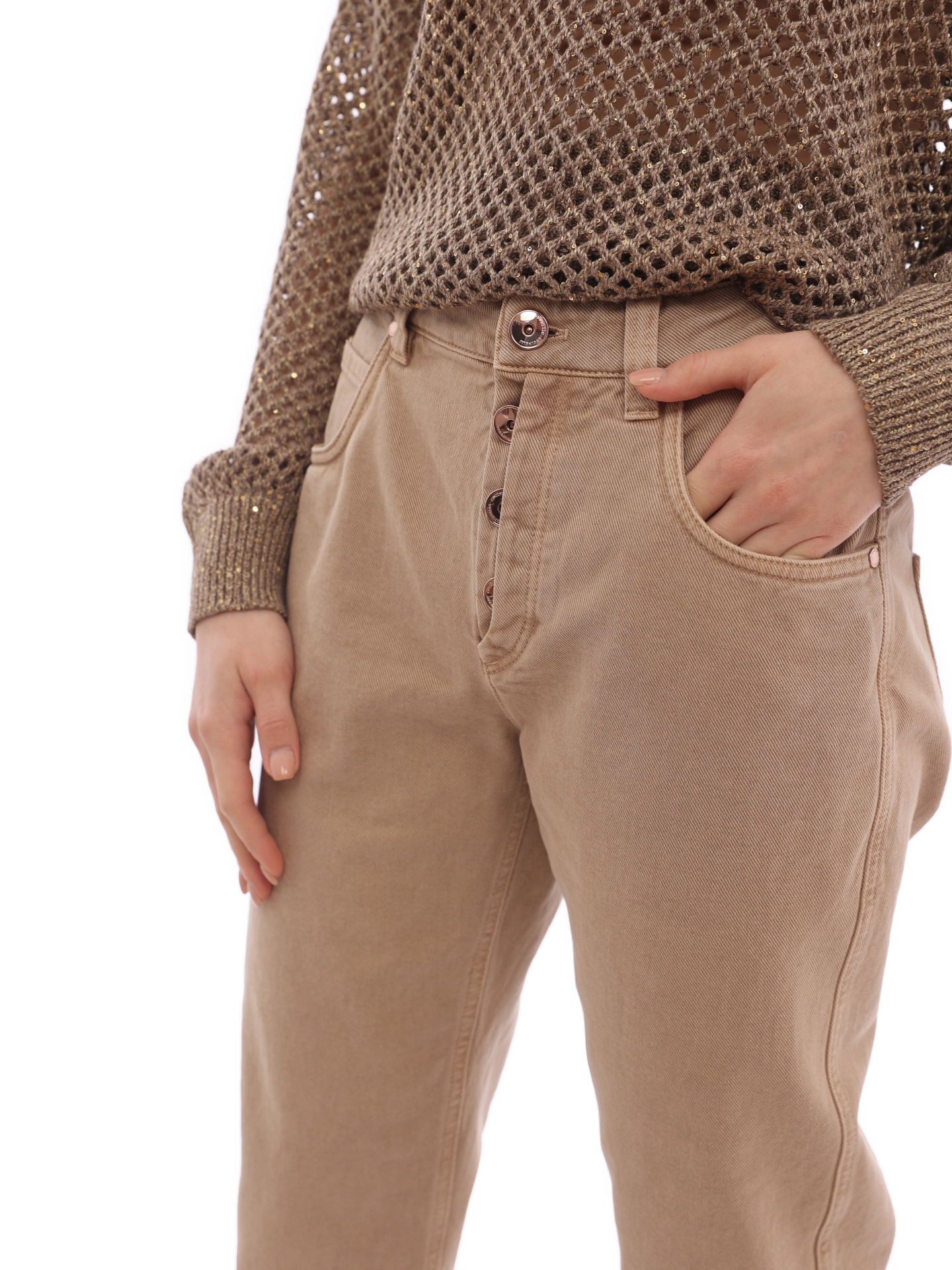 Джинсы Brunello Cucinelli MB030P5715 C8617 бежевые женские на пуговицах — купить в интернет-магазине Verdistore