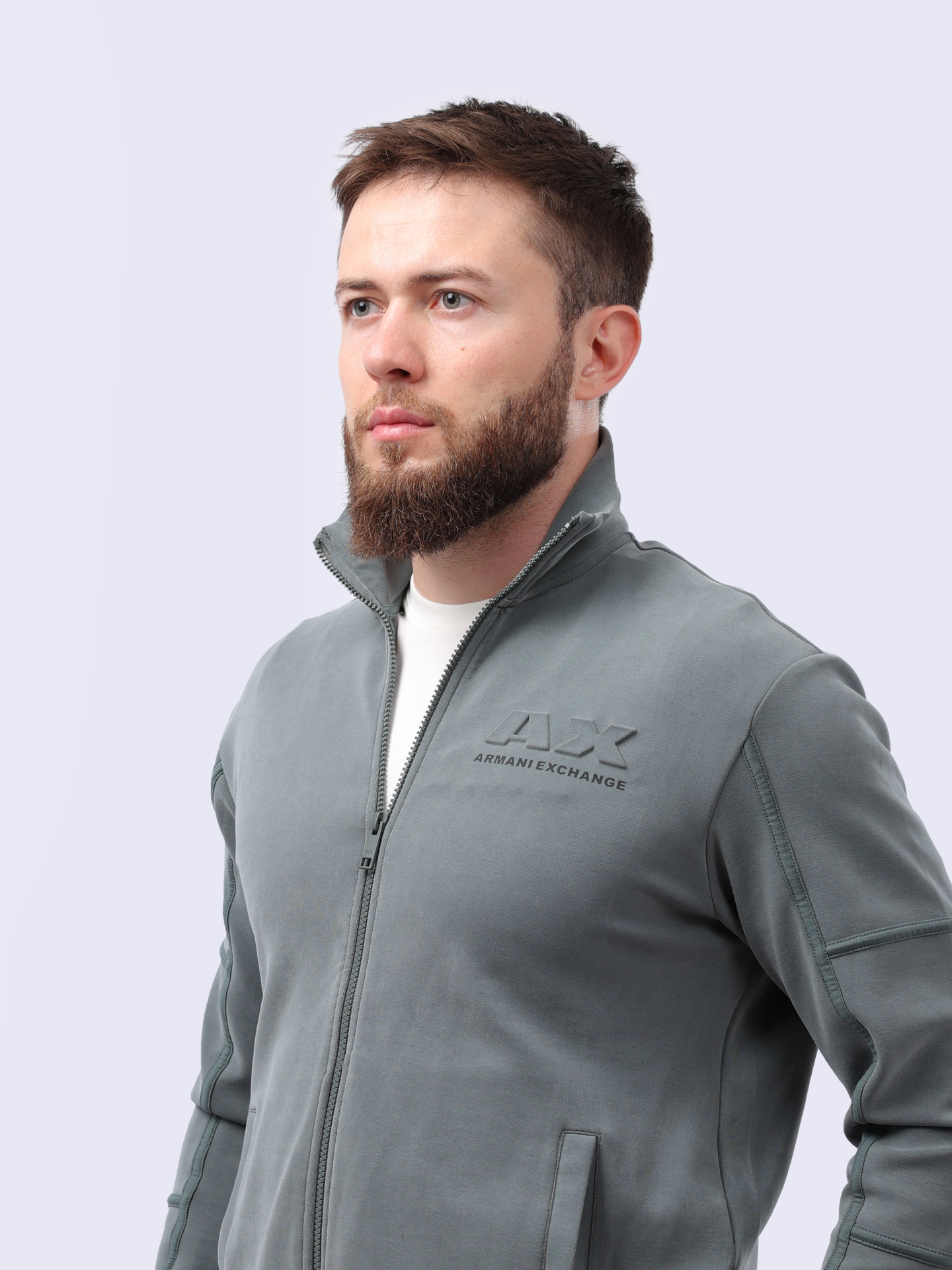 Мастерка Armani Exchange 3DZMHF ZJUBZ 1839 темно-серая мужская с логотипом — купить в интернет-магазине Verdistore