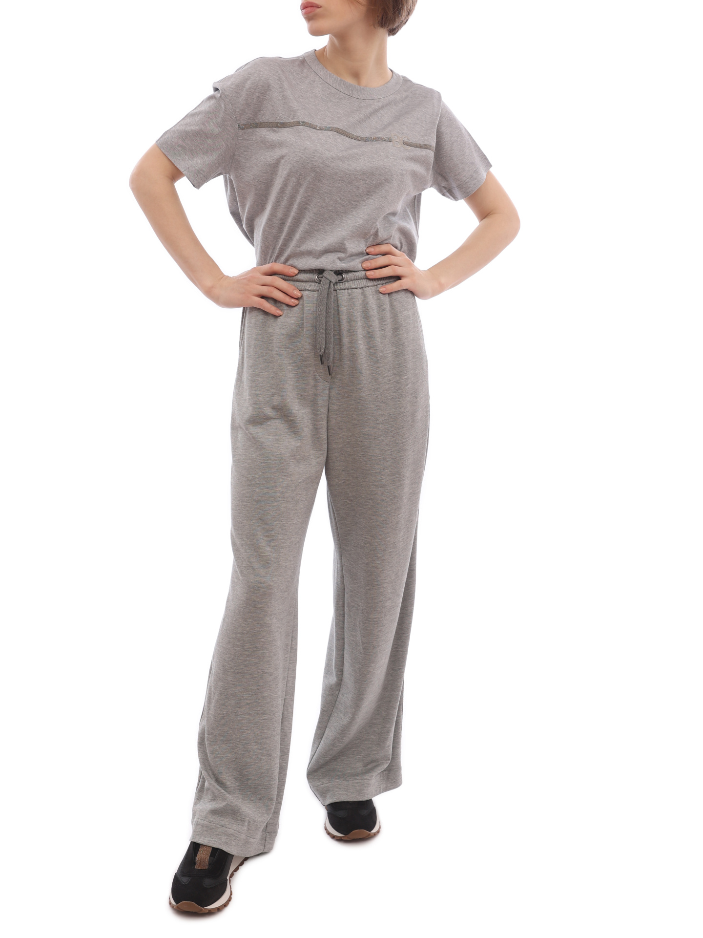 Брюки Brunello Cucinelli MD828SM689 C571 серые женские с узкими лампасами — купить в интернет-магазине Verdistore